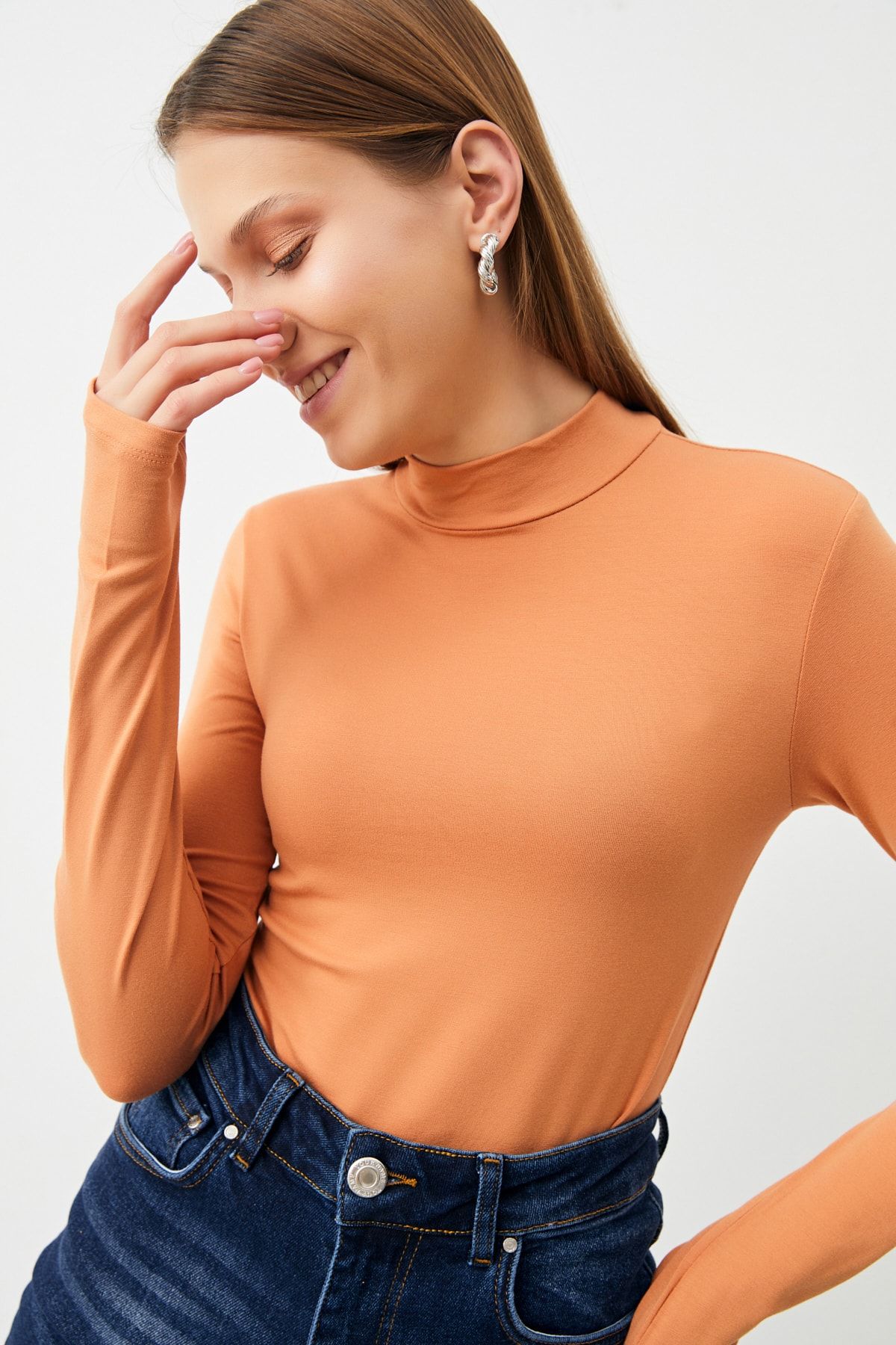 Bipantolon-Body din 2 piese cu degete alb somon pentru femei 7