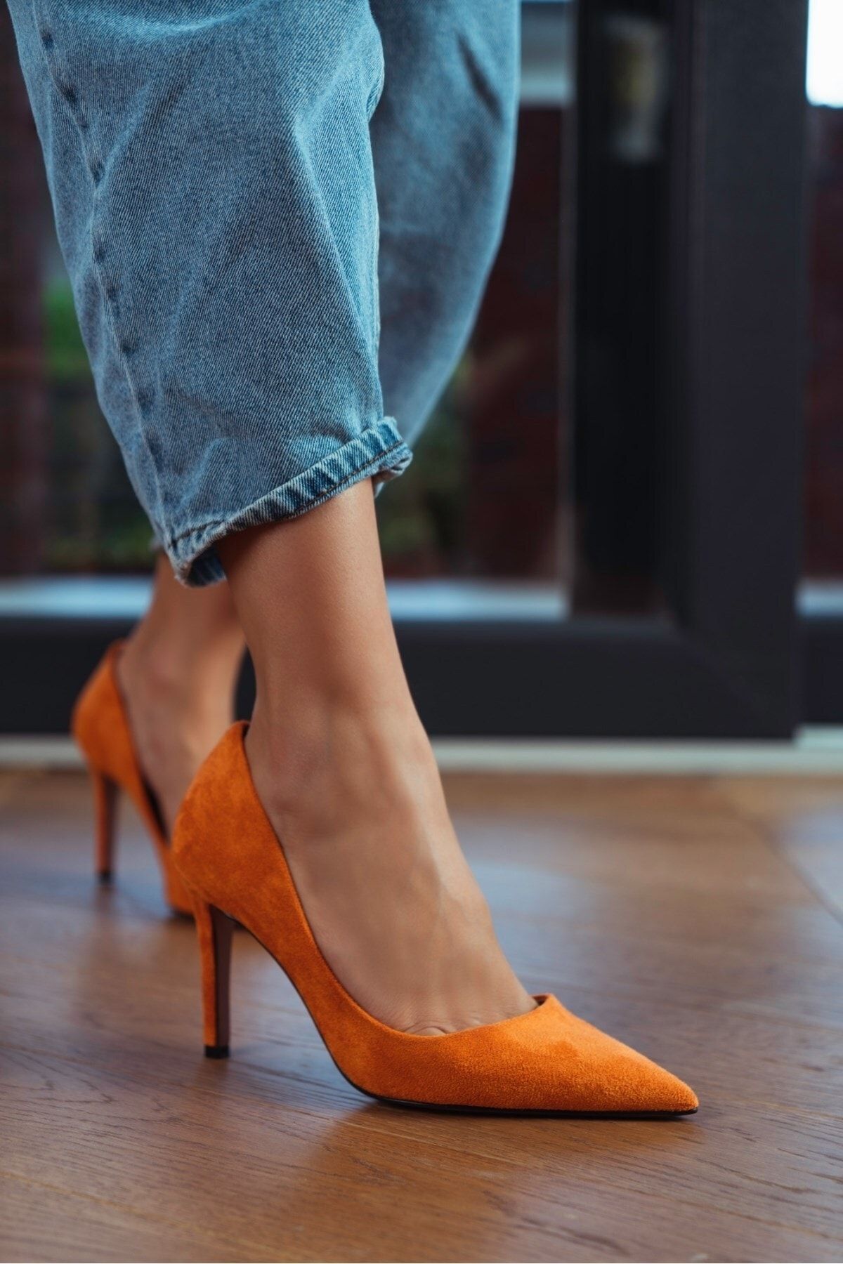 Orange suede cheap court shoes