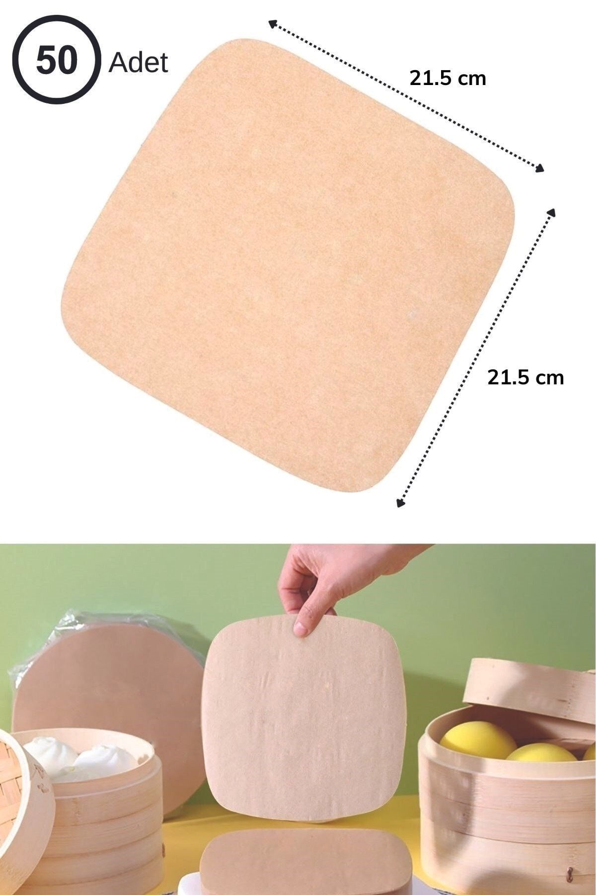 Buffer-® 50 Pieces of Baking Paper Without Holes Flat Square Model and Silicone Airfryer Container 20 Cm 5