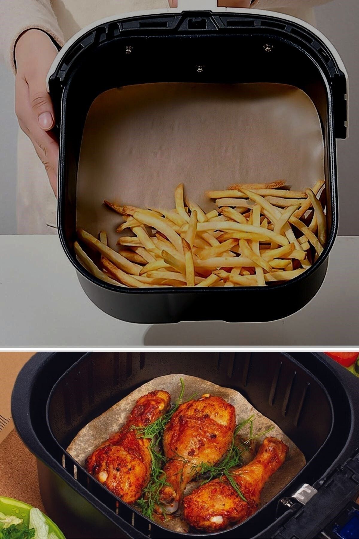 Buffer-® 50 Pieces of Baking Paper Without Holes Flat Square Model and Silicone Airfryer Container 20 Cm 6