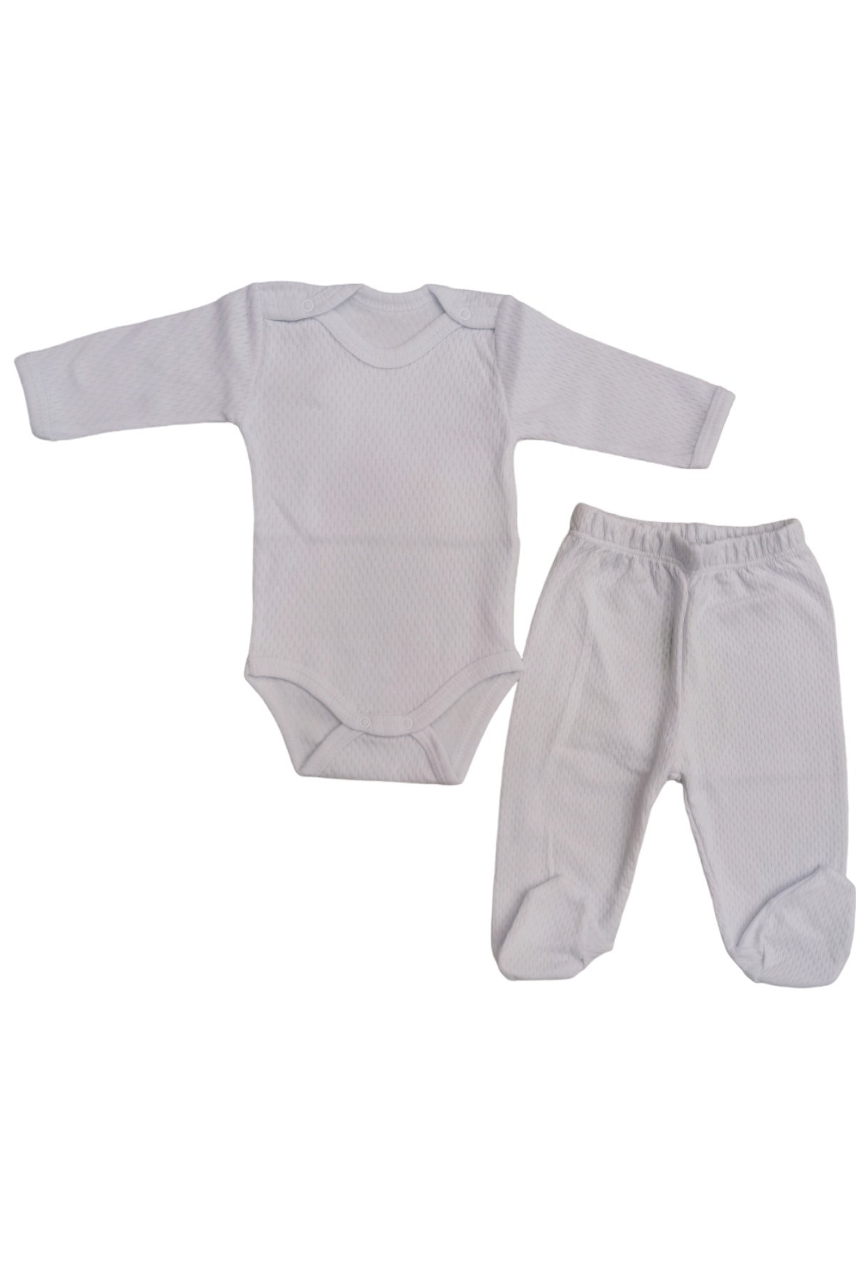 به به دینو بادی نوزادی آستین بلند چسبی و ست بادی تک رنگ با پایین پادار (رنگ سفید)