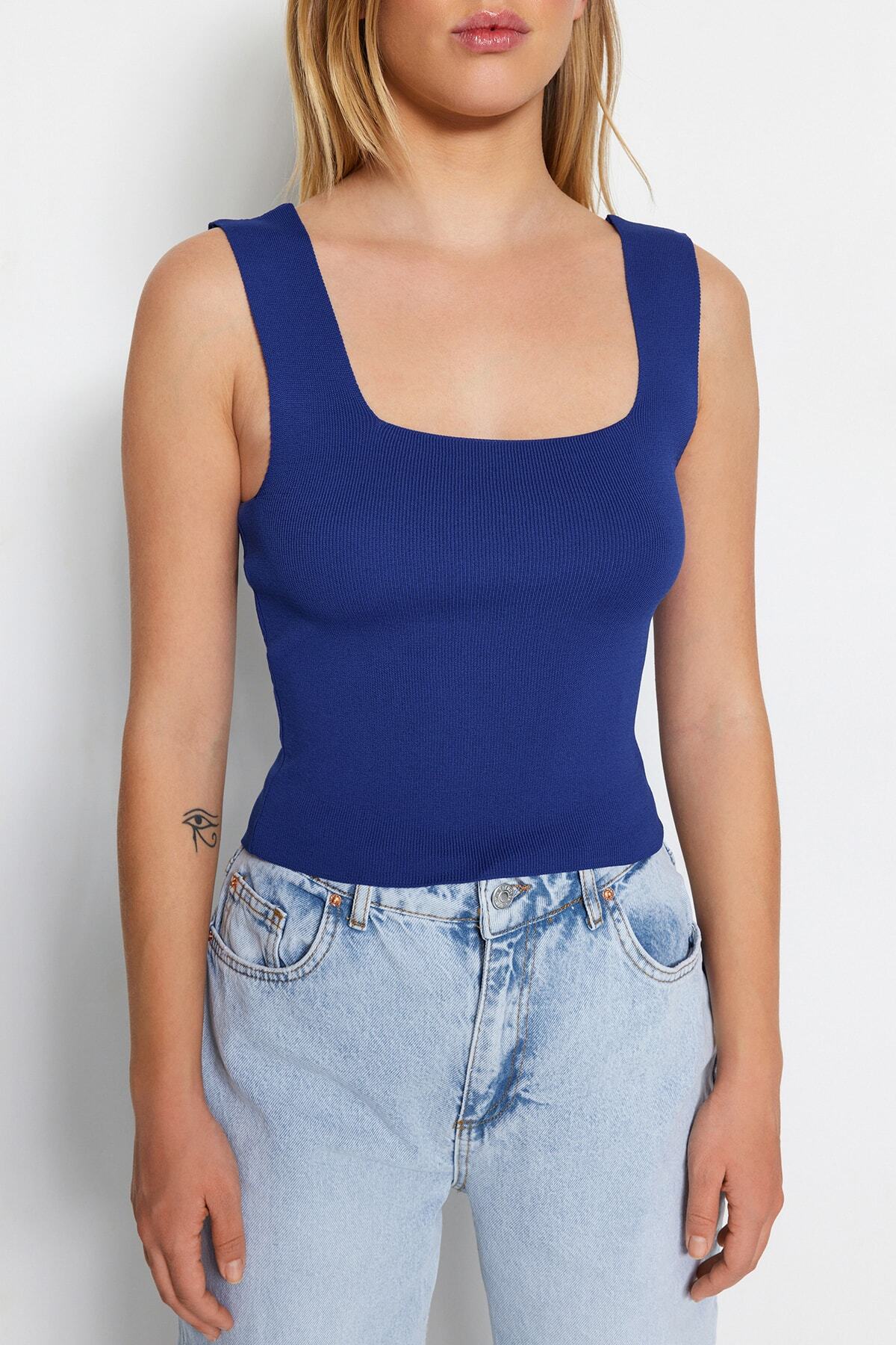 Trendyol Collection-Námořnická modrá pletená halenka - Twoss22Bz1105 9