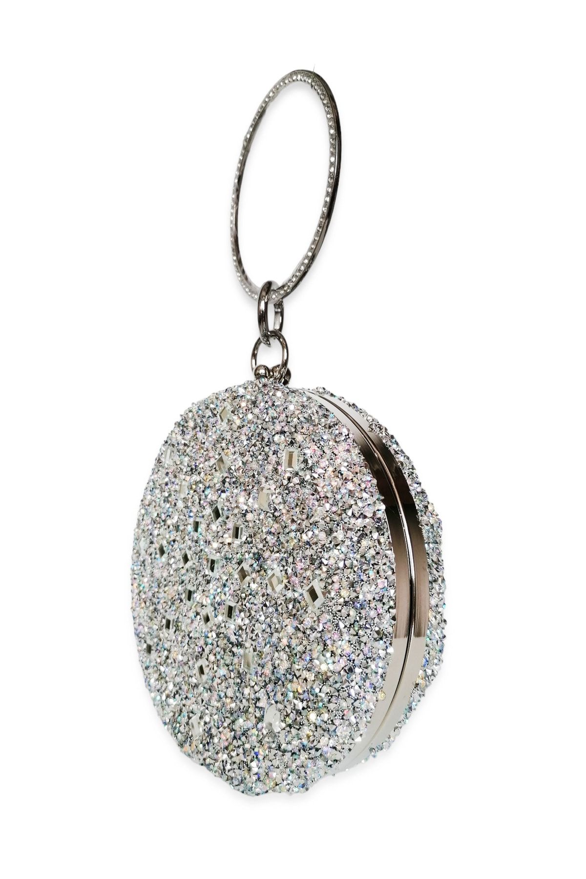 Round silver clutch bag sales