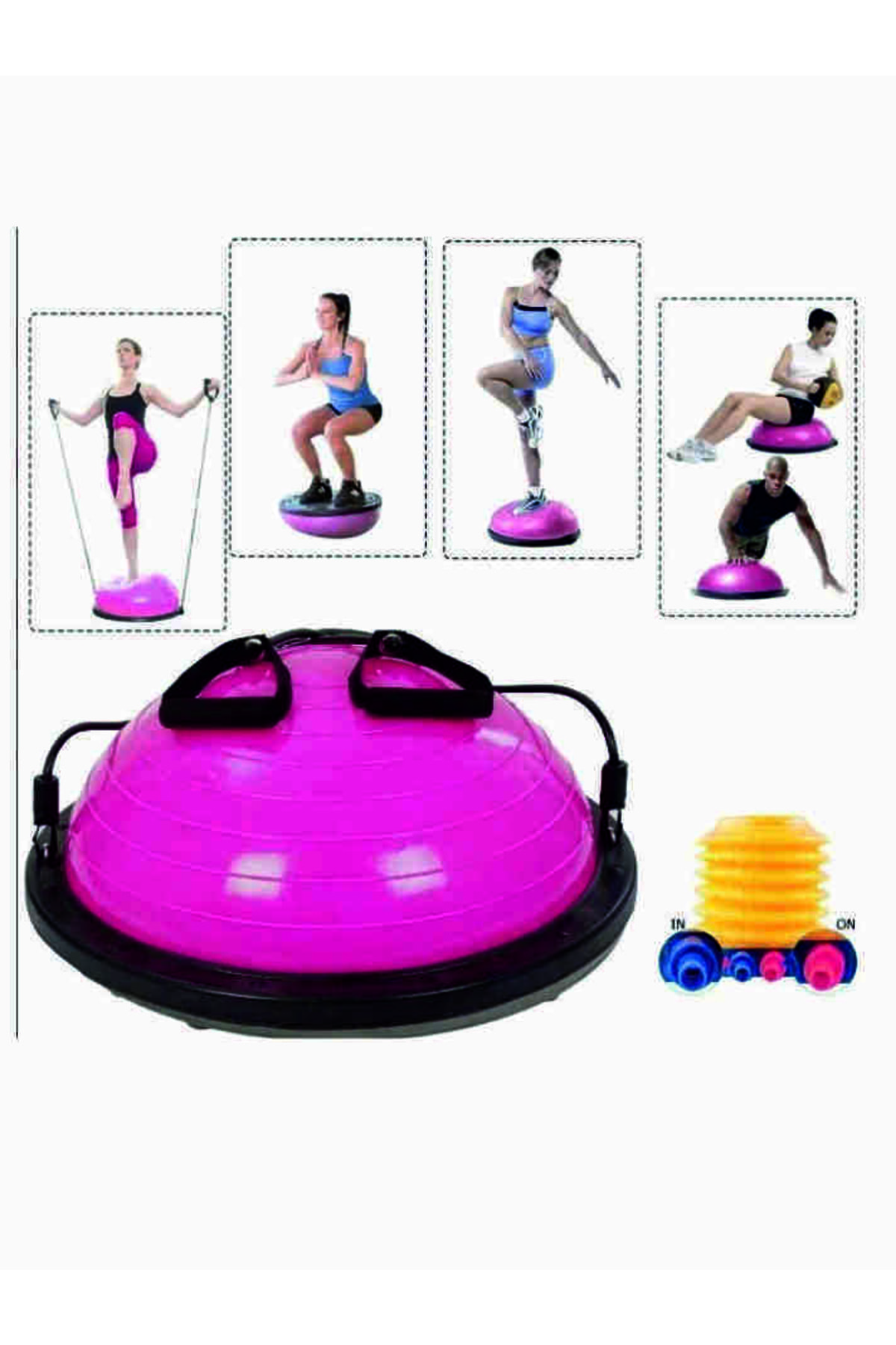 Deez Spor Bosu Ball Balance Ball Lastikli Egzersiz Topu Denge Aleti Pilates - Pembe
