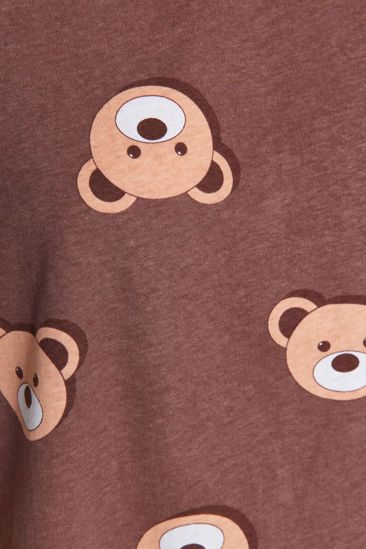 Trendyol Collection-Braunes Pyjama-Set mit Teddybär-Shorts aus 100 % Baumwolle – THMSS23PT00005 5