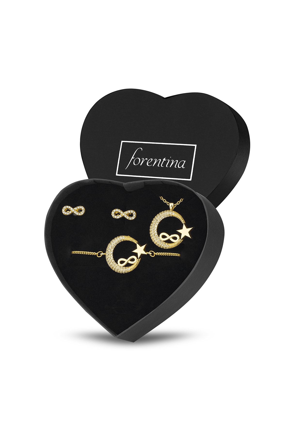 Forentina Altın Kaplama Sonsuz Ay Yıldız Kolye Bileklik Küpe Takı Seti - Ps276800tr