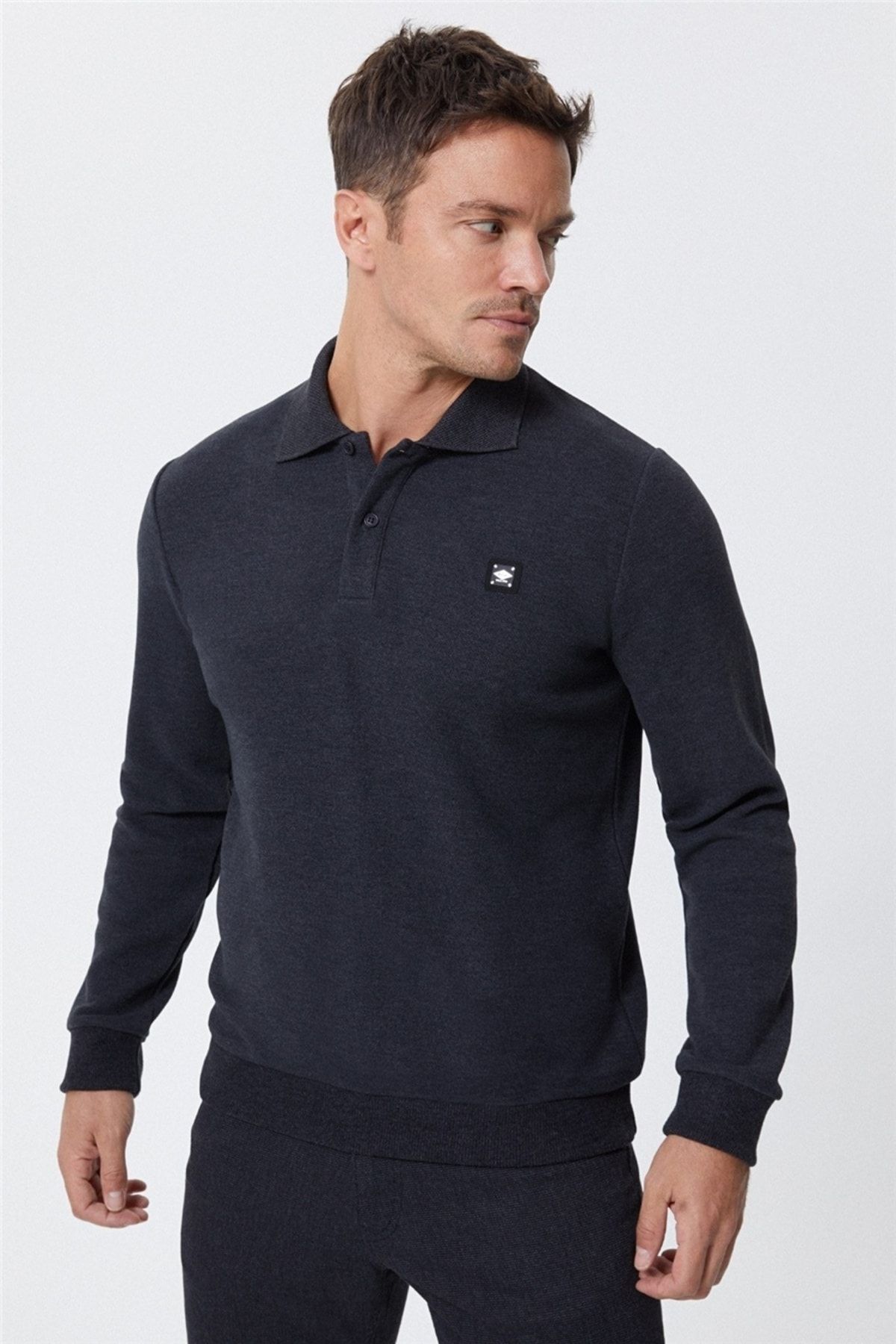 سویشرت یقه پولو مردانه نیوبلند آنتراسیت ملانژ Lee Cooper