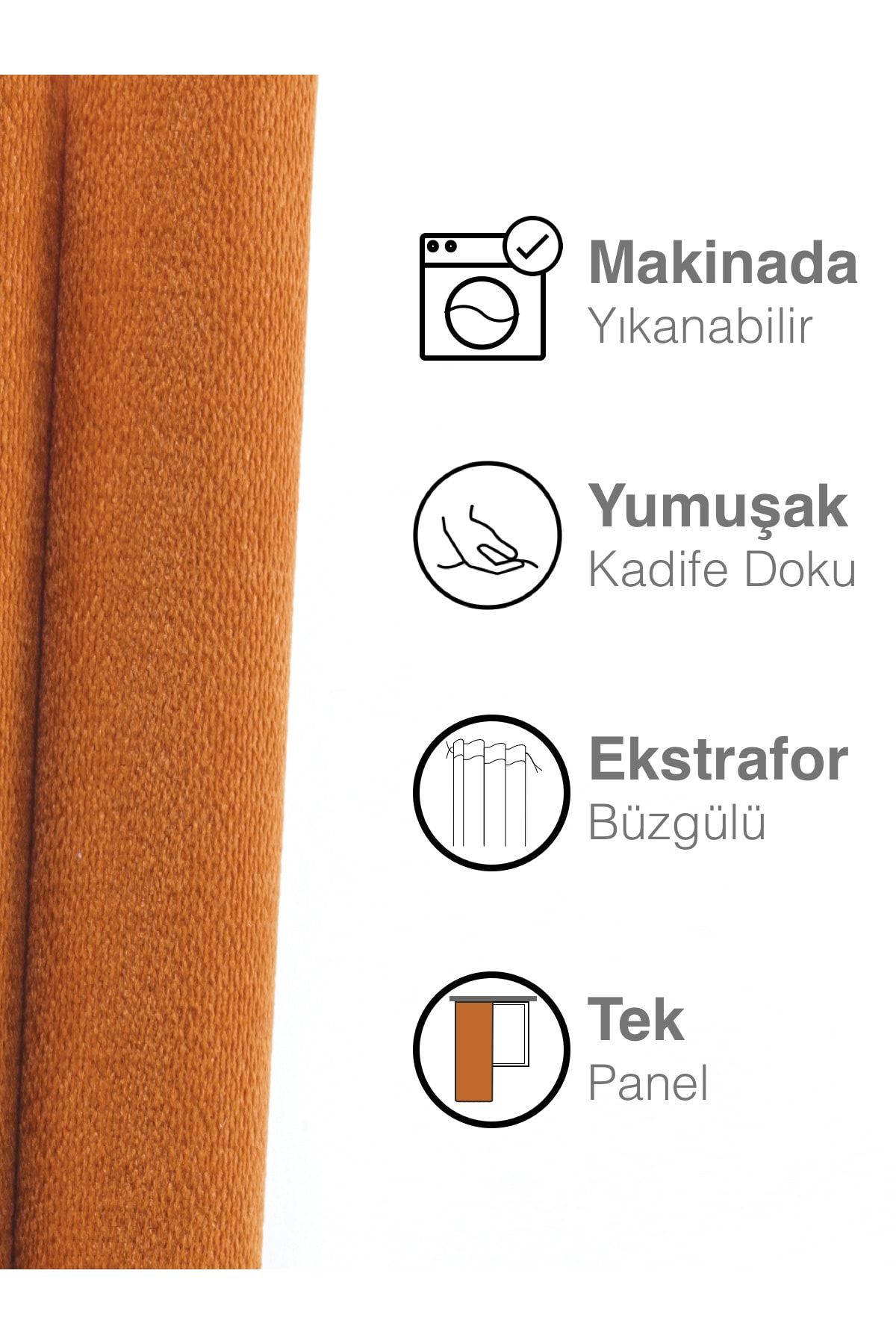 Pastel-Velvet Textured Tangerine Orange Island Background Curtain Extrafor Drawstring 4