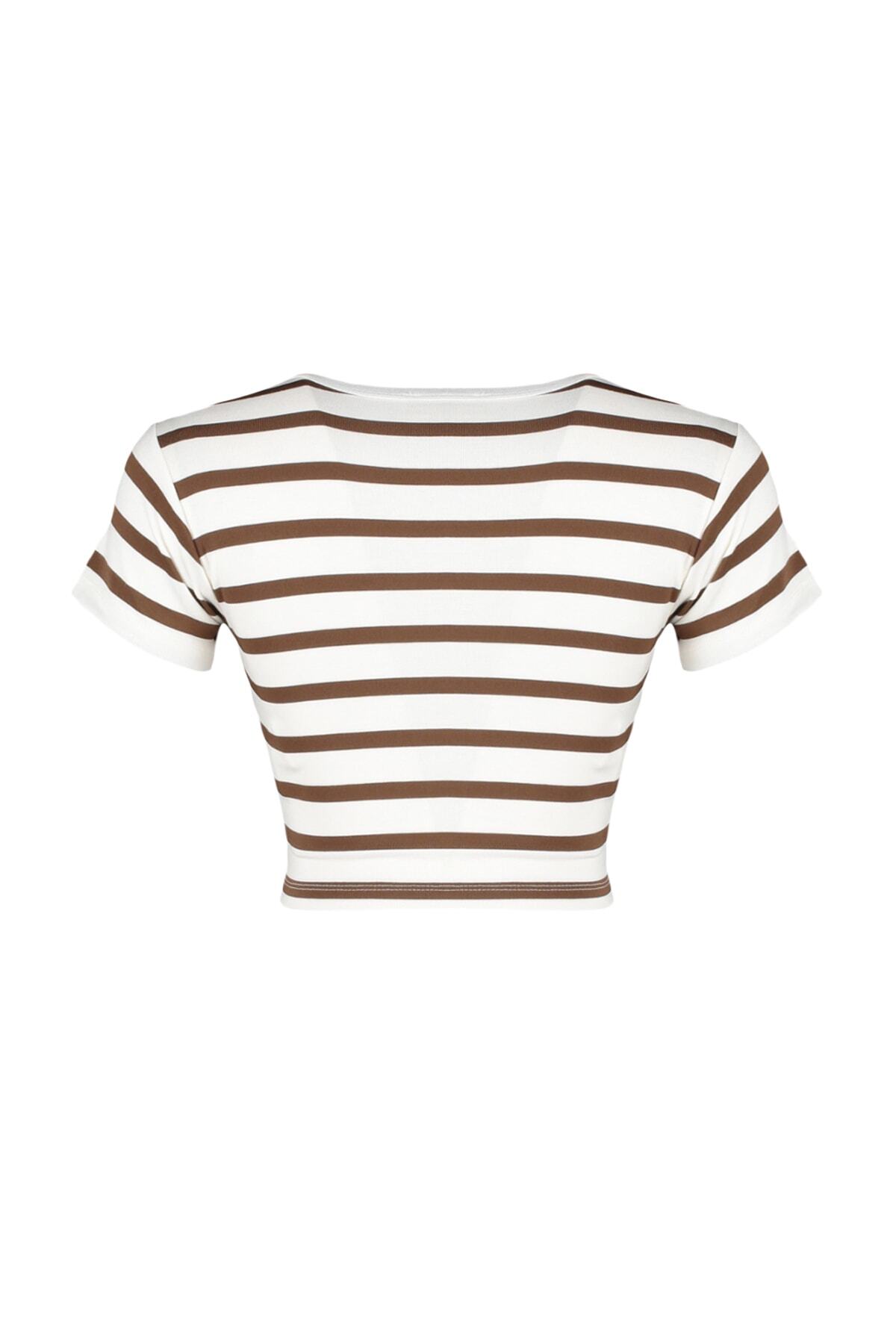 Trendyol Collection-Premium Ecru-Ecru Braun gestreifte 2er-Pack Viskose-Crop-Stretch-Strickbluse TWOSS23BZ00194 17