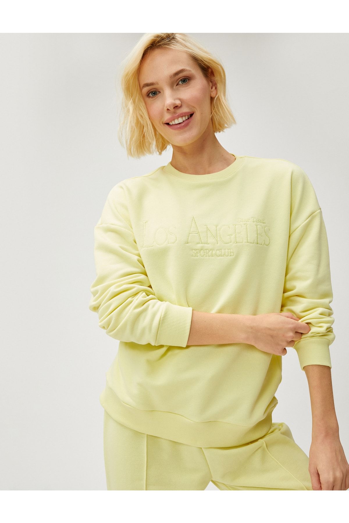 Koton Sweatshirt Gelb Regular Fit Fast ausverkauft