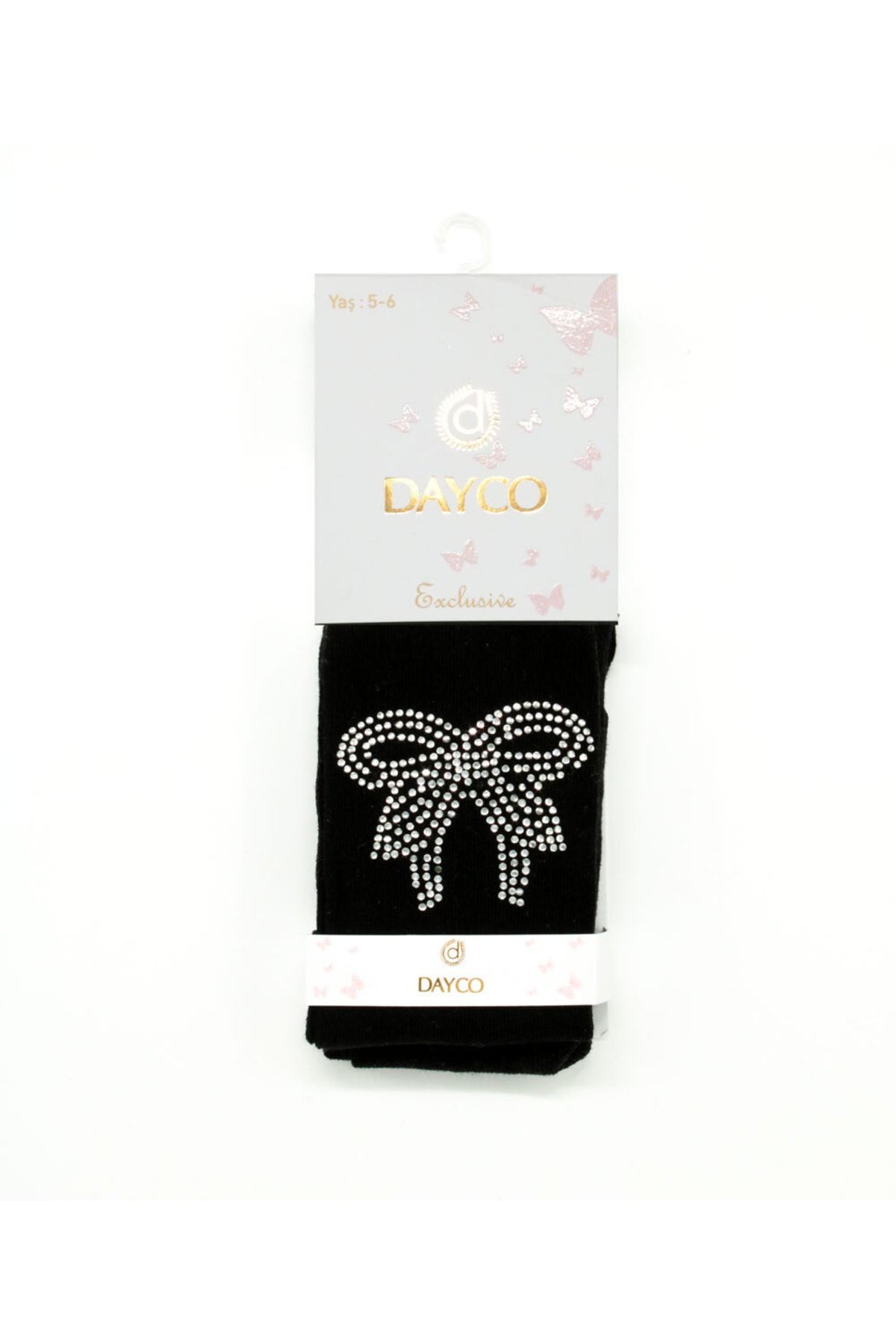 DAYCO-Black Children's Pantyhose with Stone Embroidered Bow Pattern 1