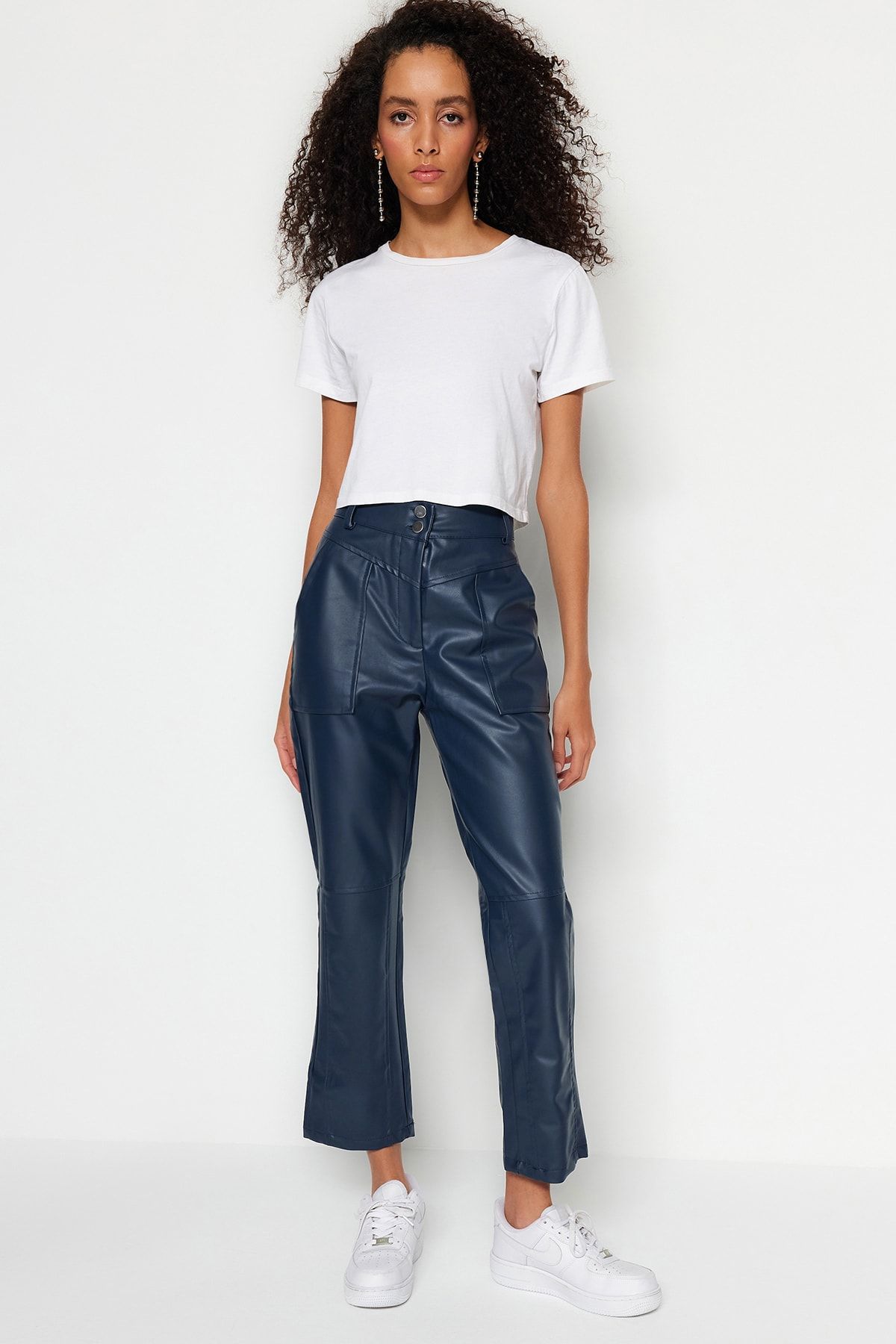 Trendyol Collection Navy Blue Cigaratte Woven Faux Leather