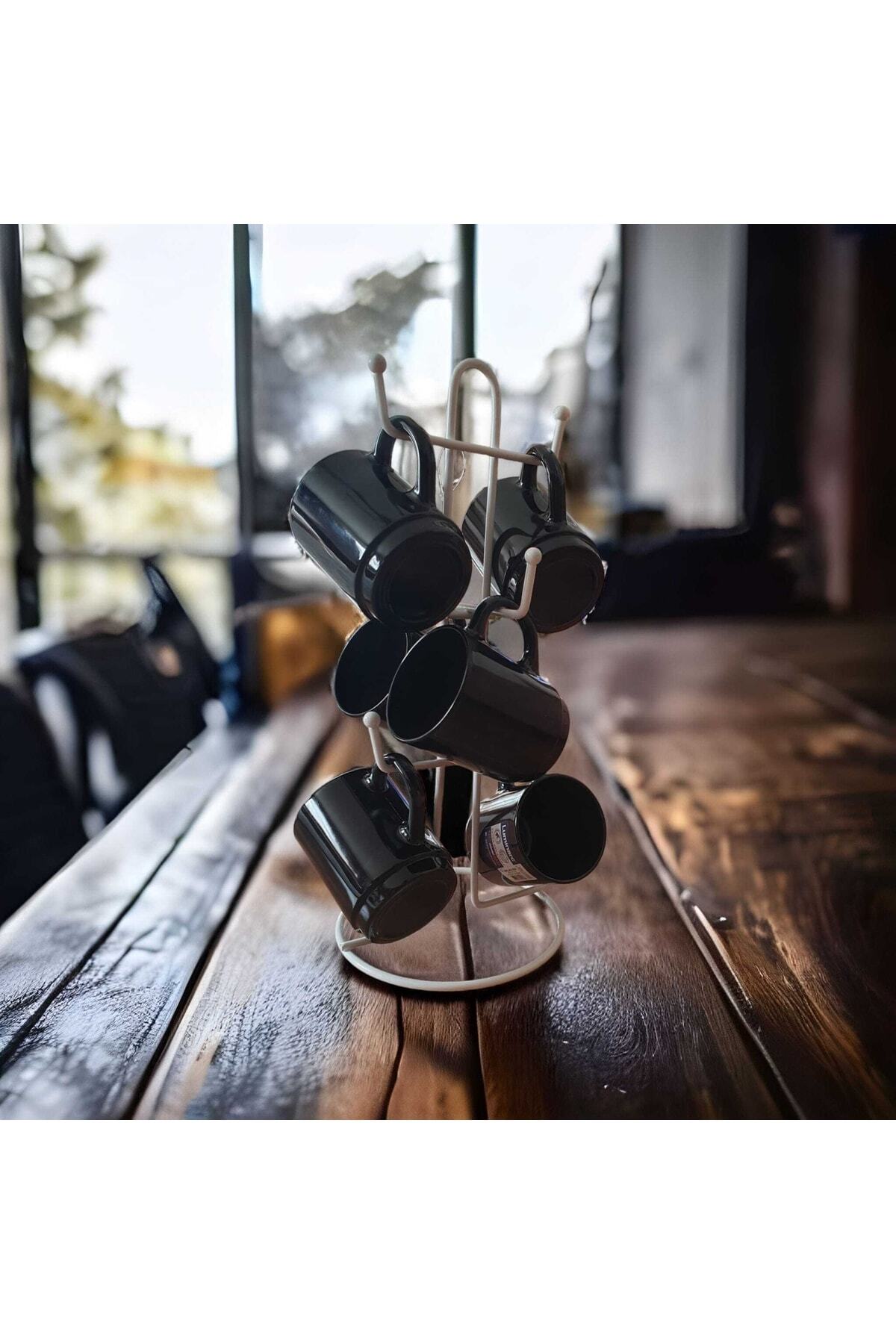Luminarc-Opal Black 6-Piece Mug with Metal Stand 4