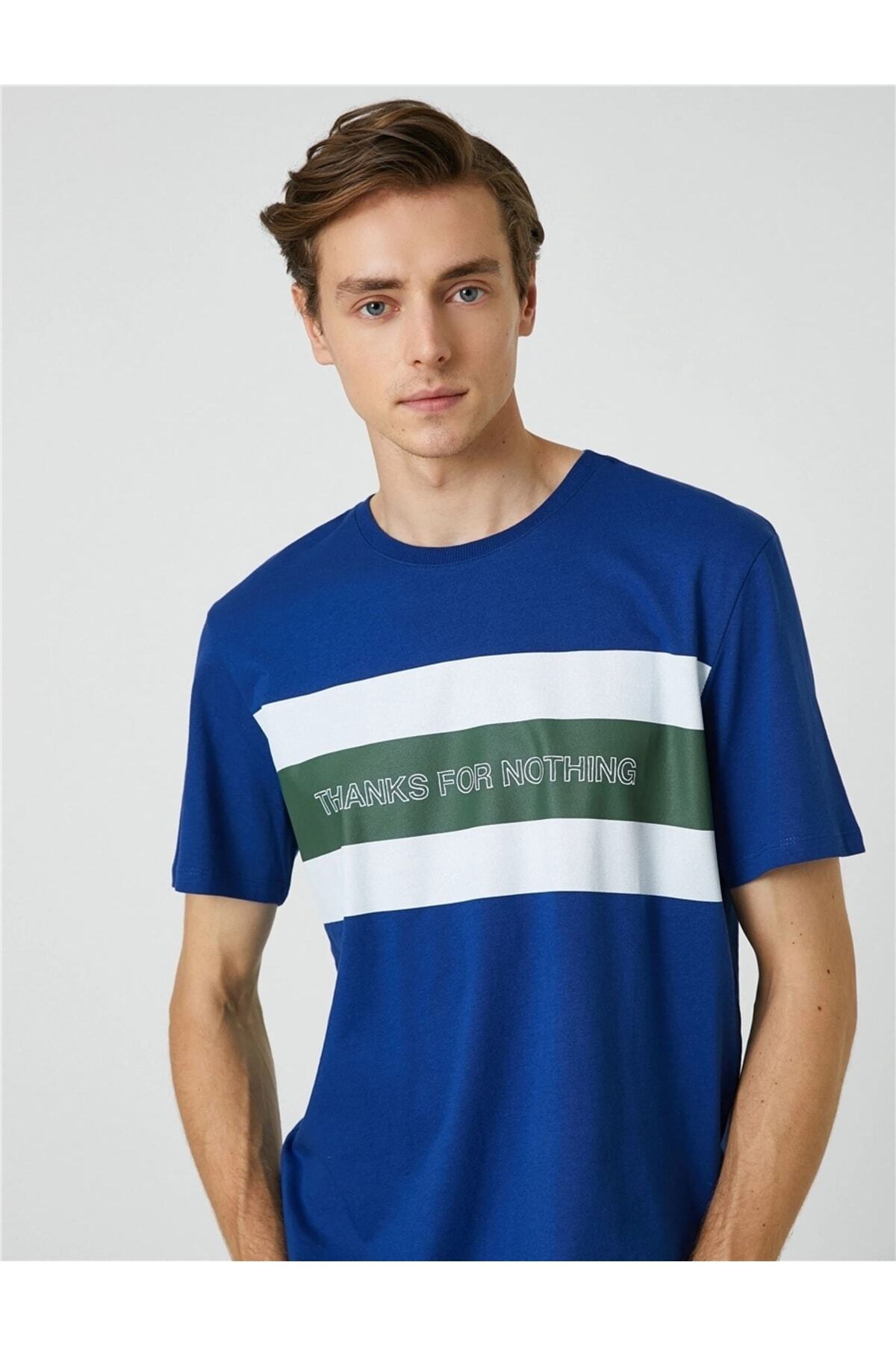 تیشرت مردانه آبی کوتون | 3SAM10199HK07.01.02 اورجینال - تصویر 2