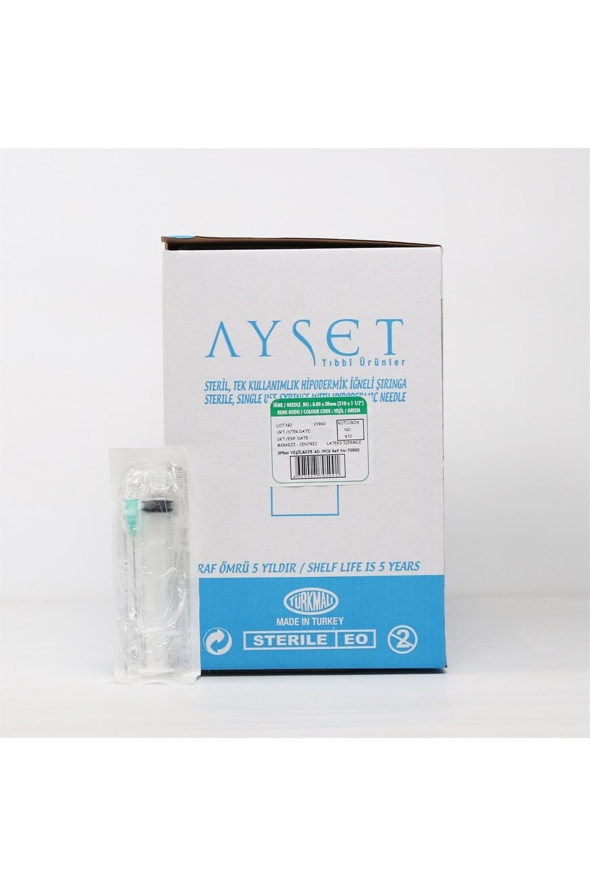 Ayset Enjektör 5 Cc Yeşil 0.80*38mm (21g*11/2) 225 Adet