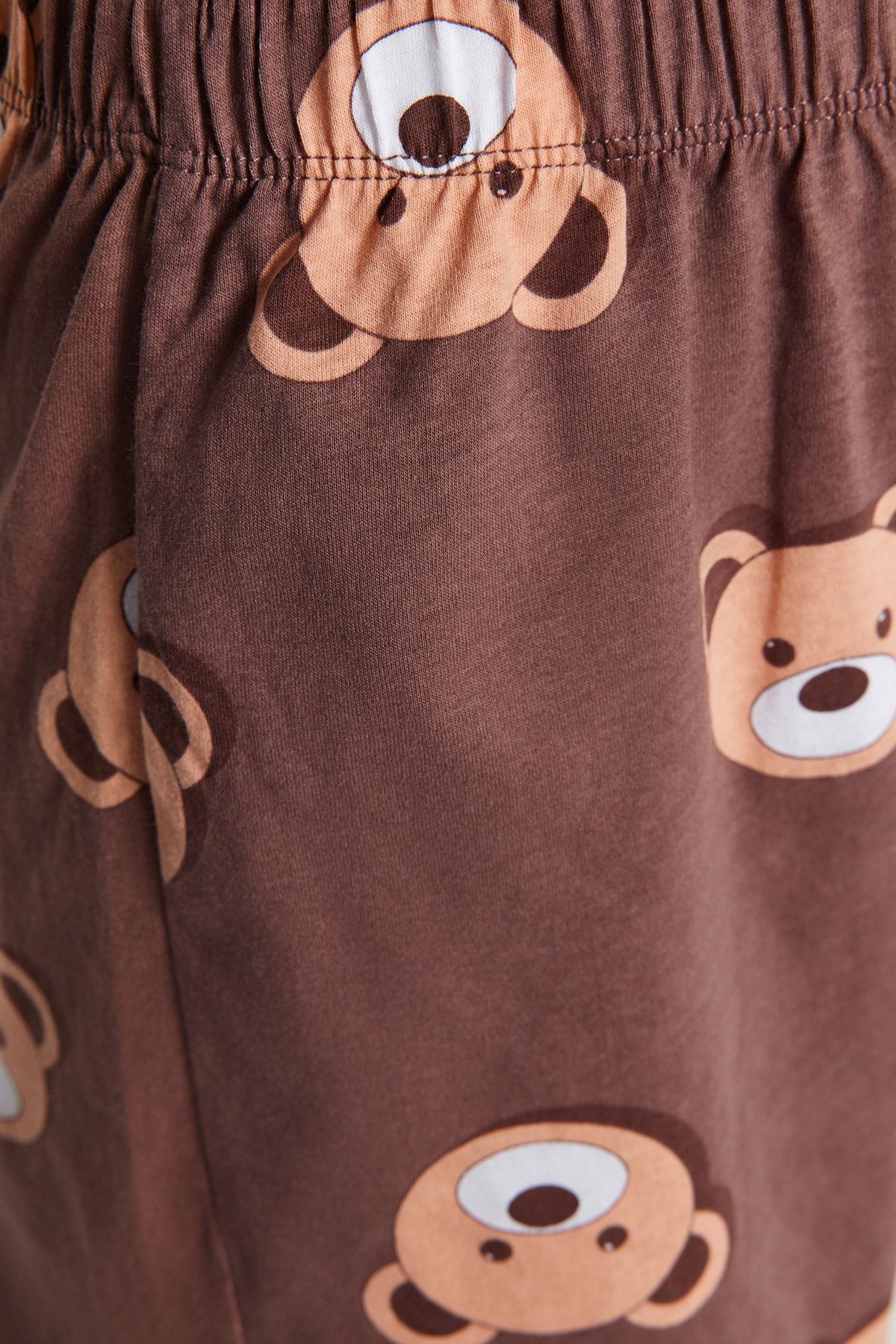 Trendyol Collection-Braunes Pyjama-Set mit Teddybär-Shorts aus 100 % Baumwolle – THMSS23PT00005 7