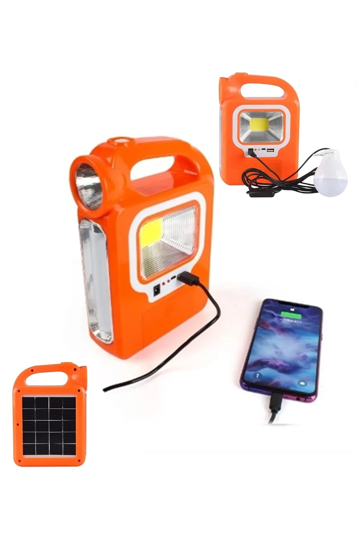 gaman Hb-6399 Parlak Cob Led Solar Powerbank Özellikli Güneş Enerjili Işıldak 1 Ampul Hediye