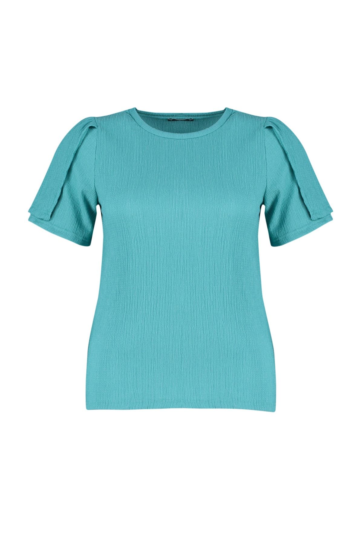 Trendyol Curve-Petrol Crew Neck Sleeves Pleated Knitted Blouse TBBSS23CP00004 6