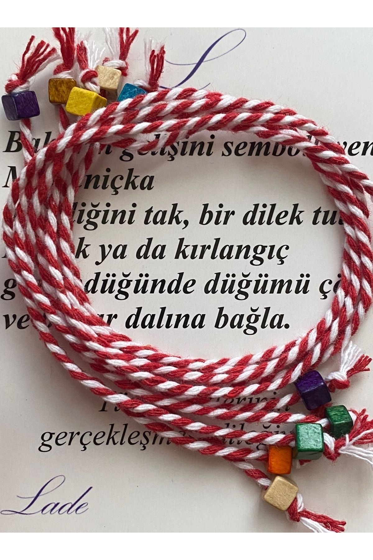 Lade Marteniçka Kırmızı Beyaz Bileklik Ipi Boncuklu 5 Li RN8511