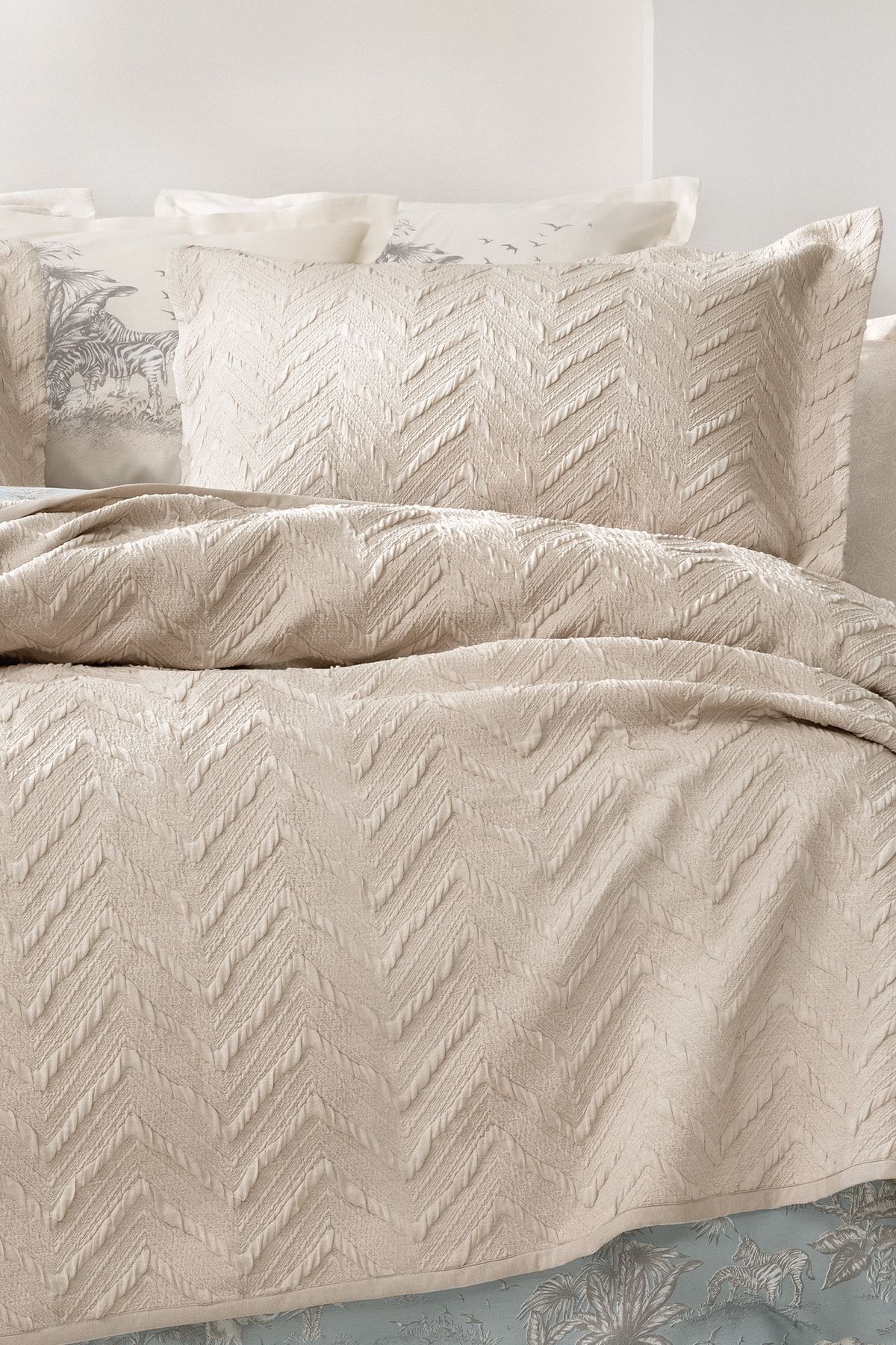Yataş-Beige Curly Double Bedspread Set 3