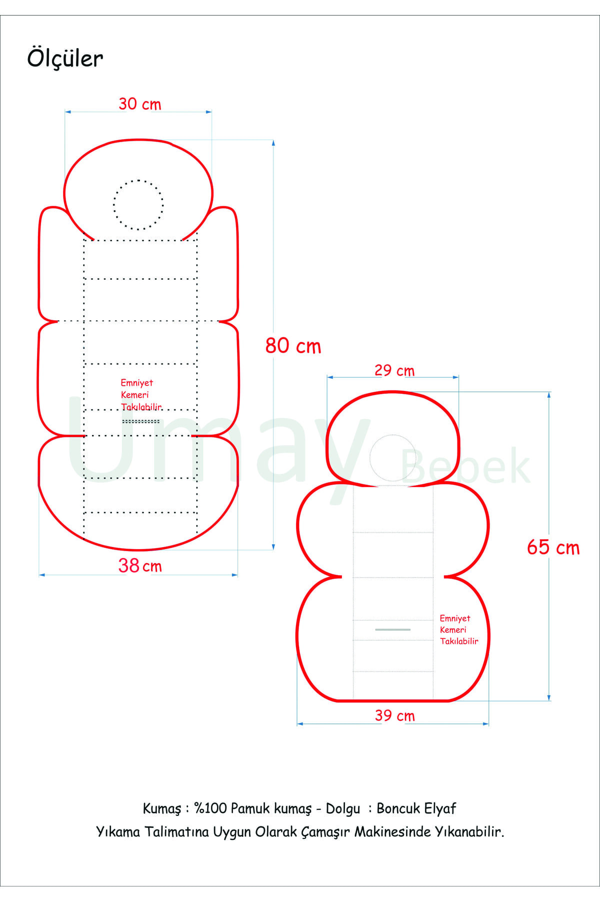Umaybebek 4 Parça - Puset Örtüsü, Bel Destekli Bebek Arabası Minderi, Puset Minderi, Puset Çarşafı - Panço fotoğrafı 4 (önizleme)