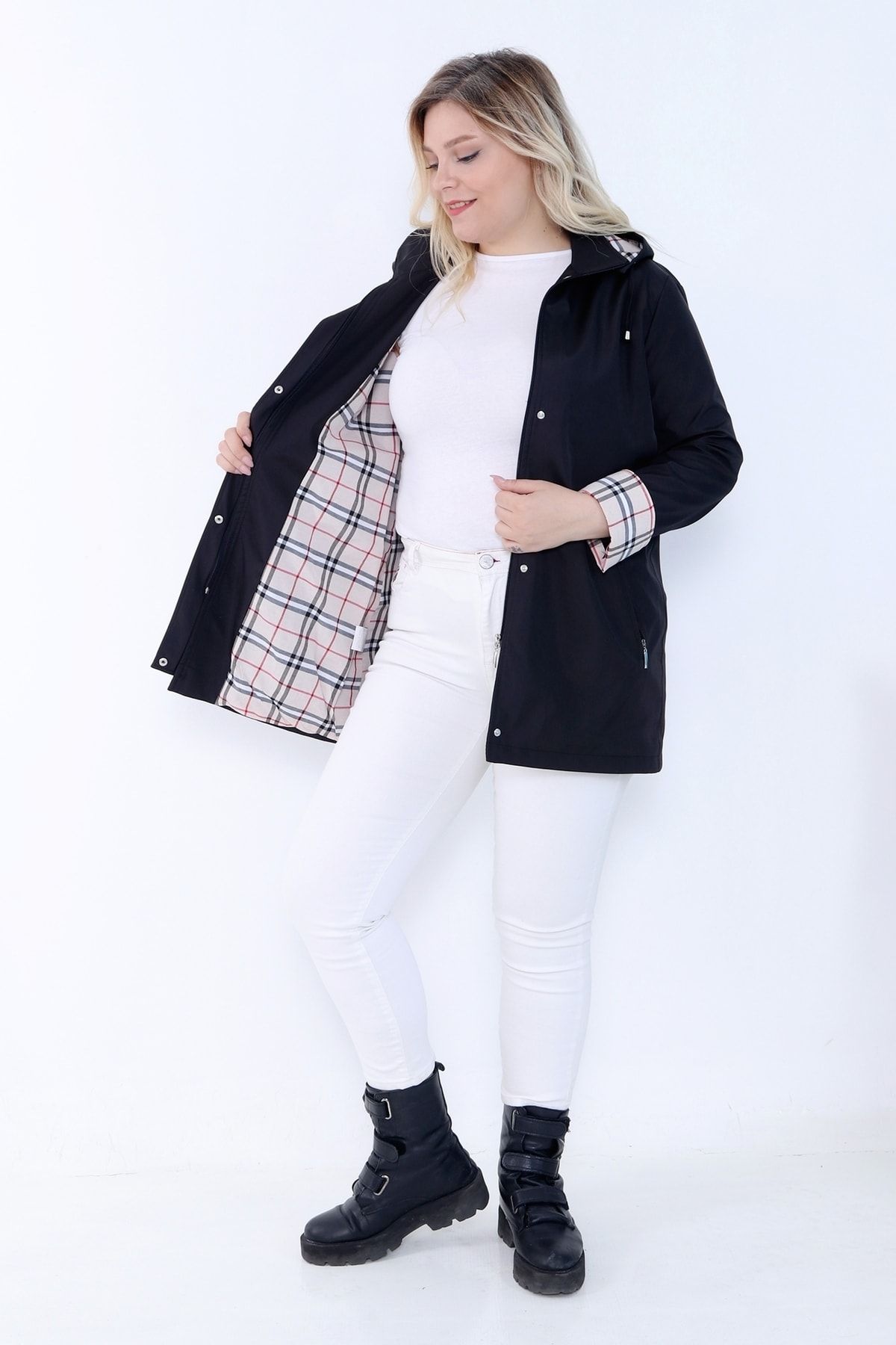Plus size plaid trench coats new arrivals