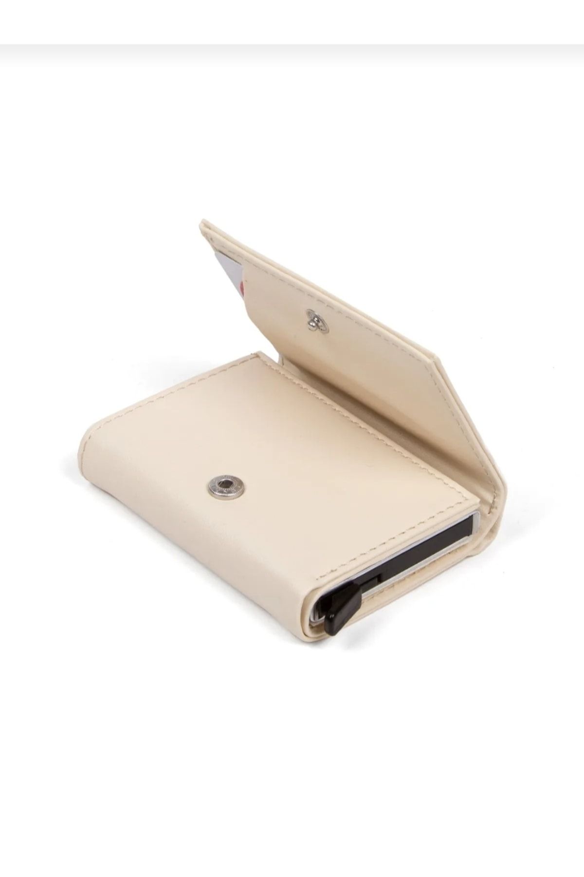 Newish Polo-Women's Beige Leather Mechanism Automatic Slide Card Holder Wallet with 8 Card Compartments (7CMX10CM) 3