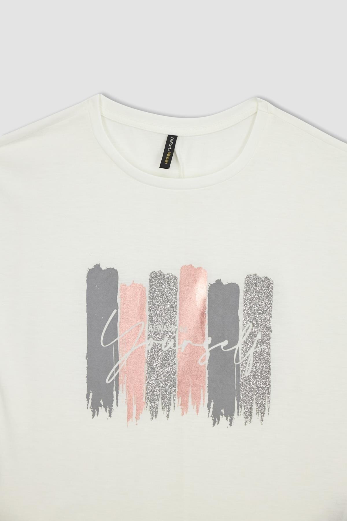 DeFacto-Crew Neck Printed Short Sleeve T-Shirt 2