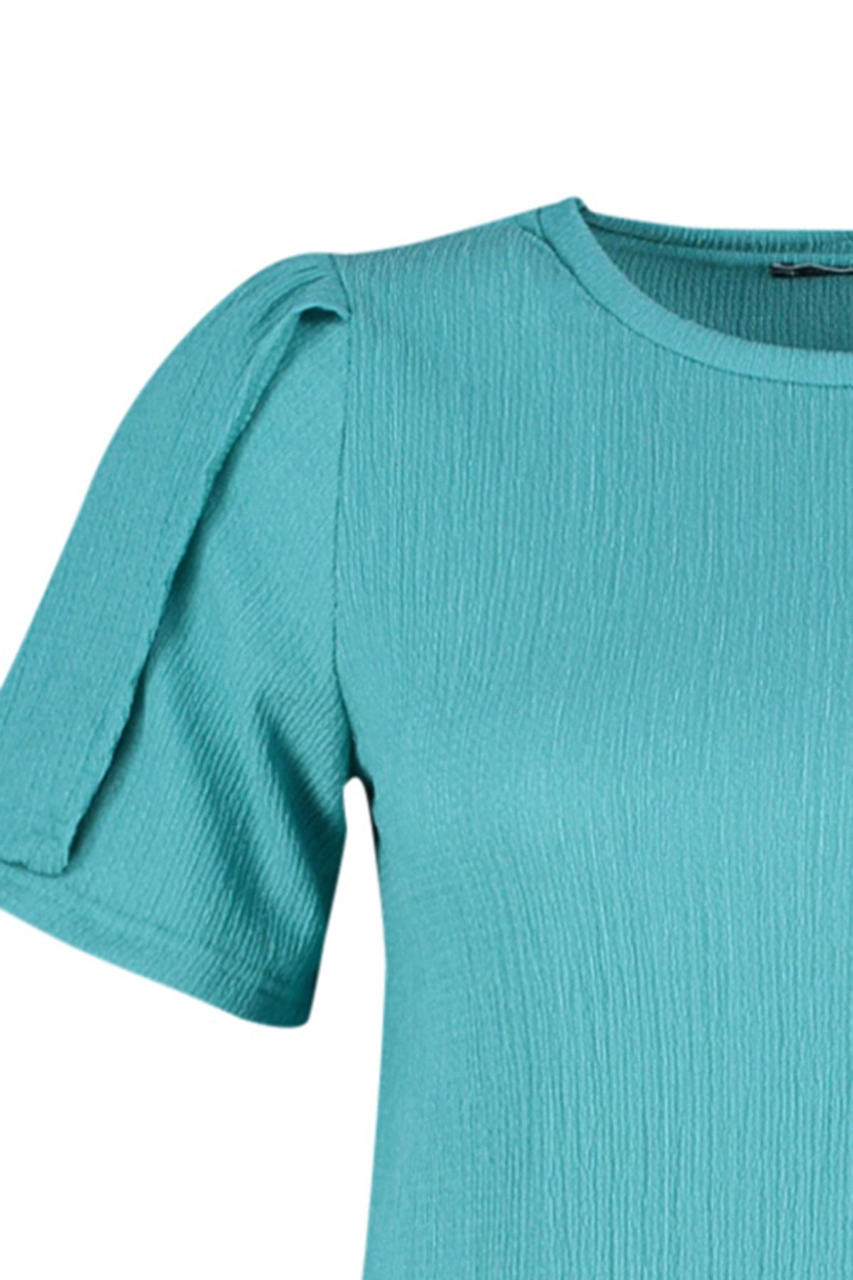 Trendyol Curve-Petrol Crew Neck Sleeves Pleated Knitted Blouse TBBSS23CP00004 7