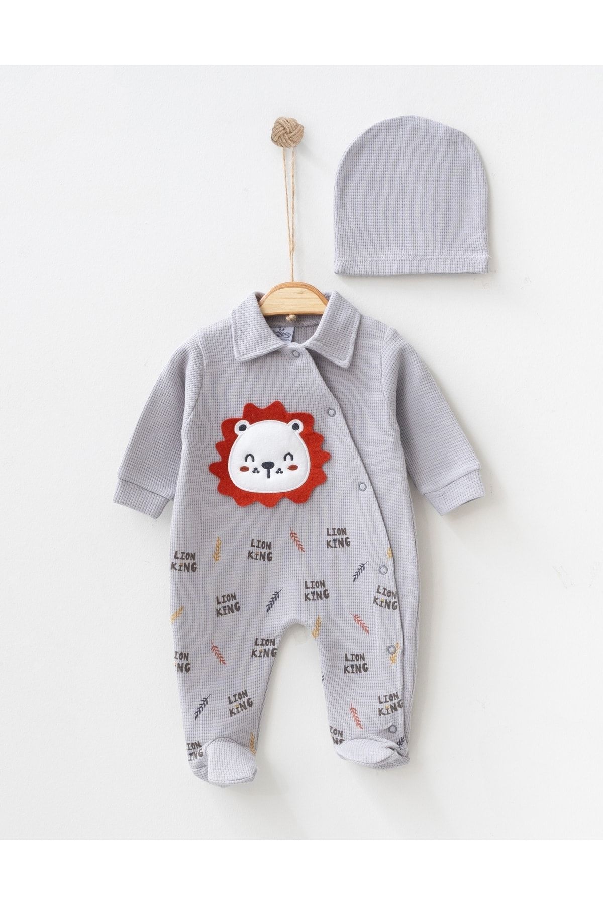 BABYLİM Lion Embroidered Lion King Printed Baby Boy Hat Gray Rompers ...