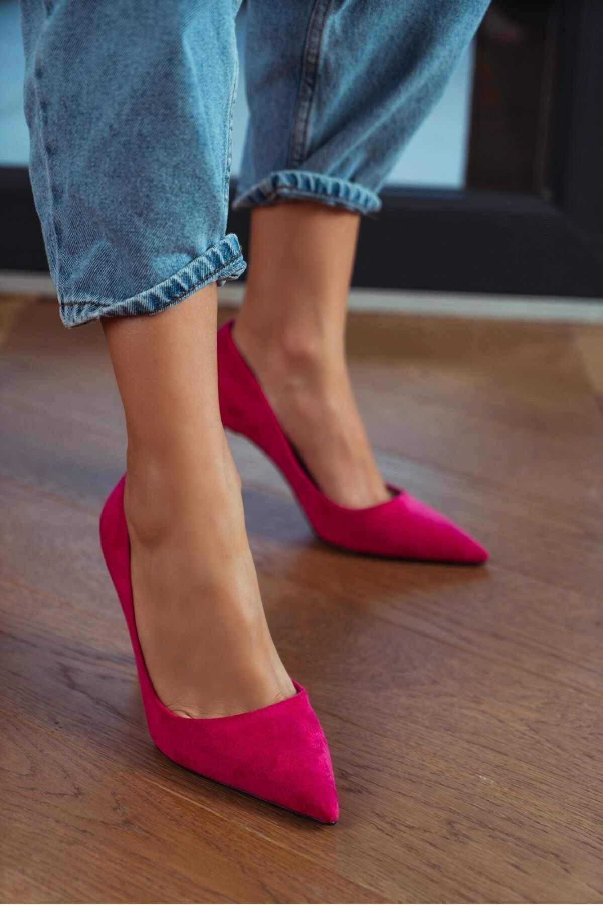 Dark pink suede heels on sale