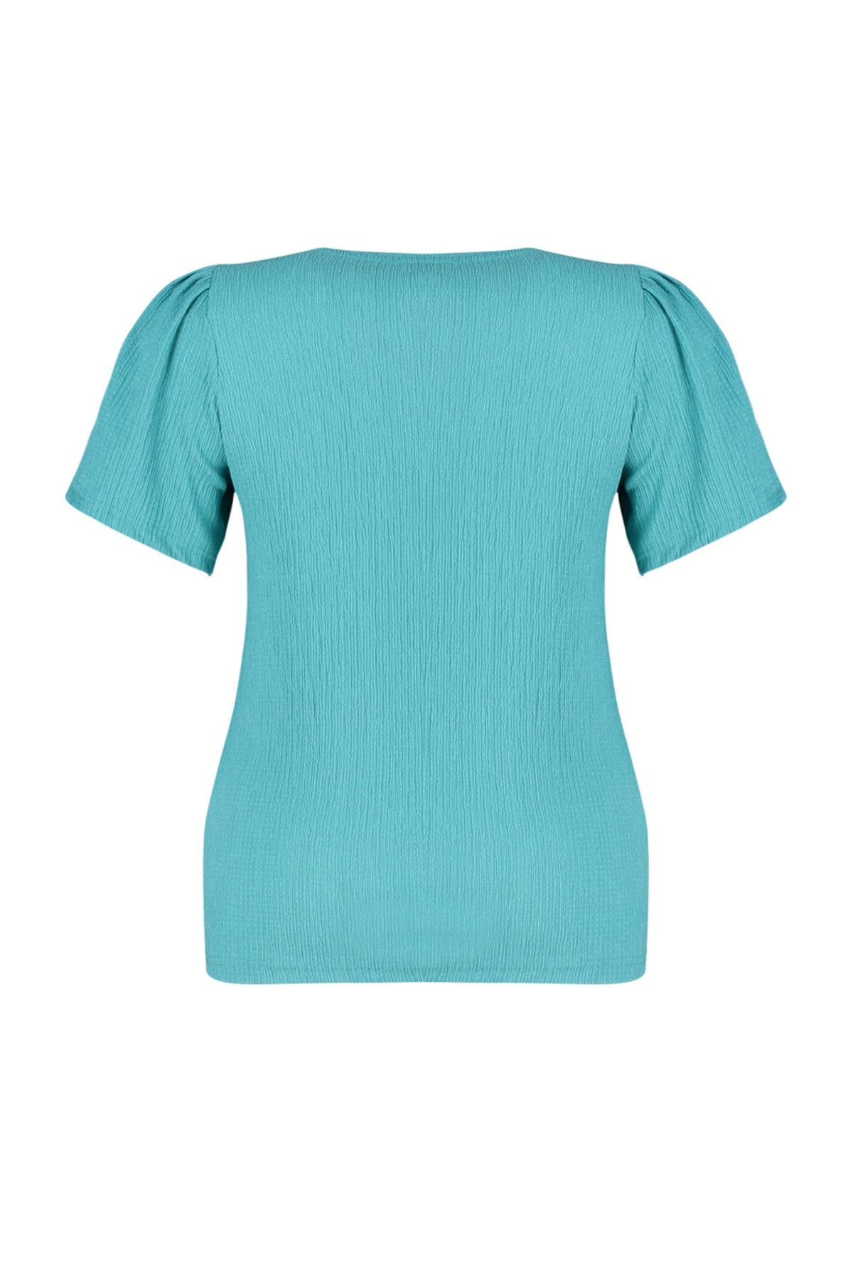 Trendyol Curve-Petrol Crew Neck Sleeves Pleated Knitted Blouse TBBSS23CP00004 8