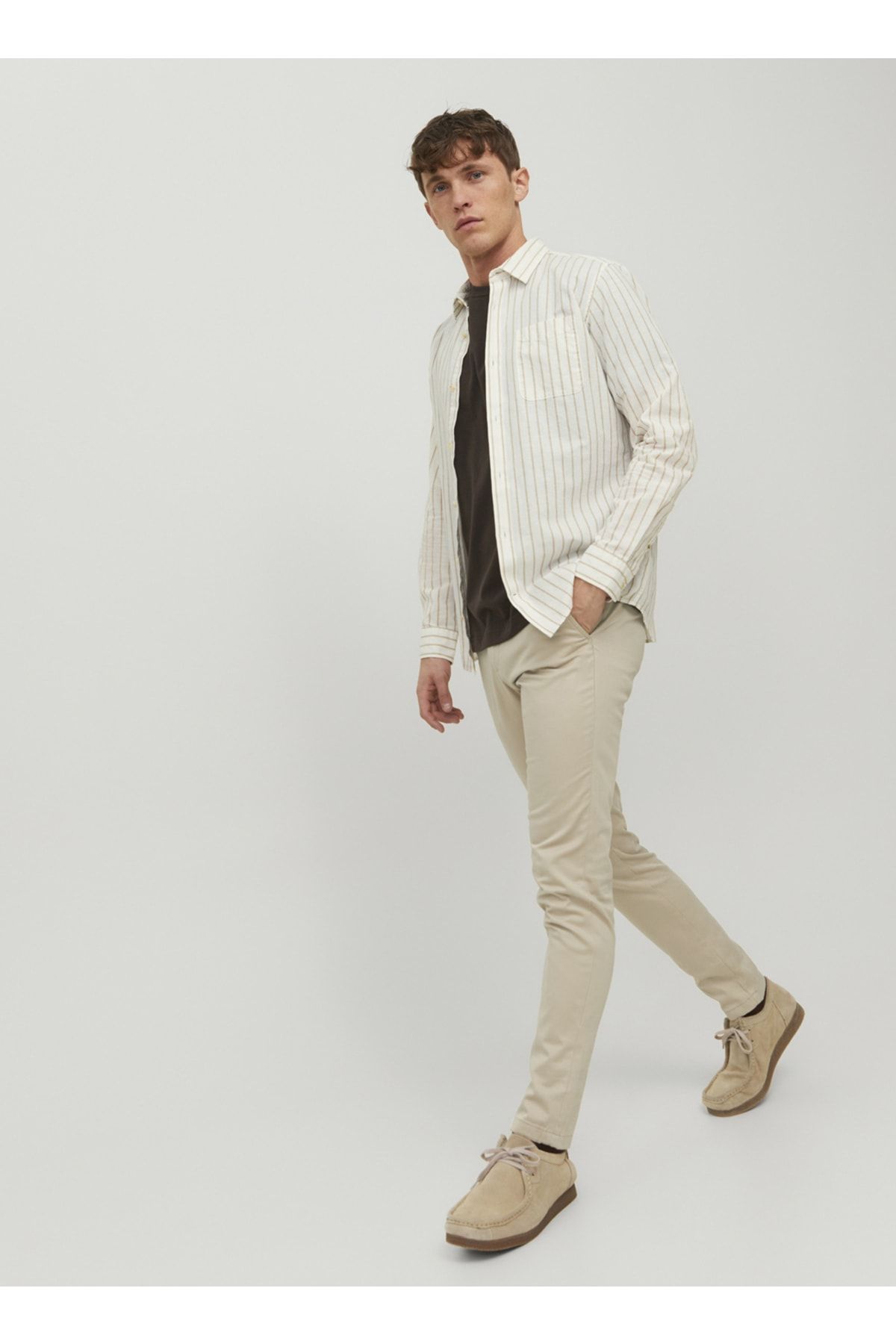 Jack &amp; Jones Normal Bel Slim Fit Bej Erkek Chino Pantolon 12150148_jpstmarco Jjbowıe Noos AN10272