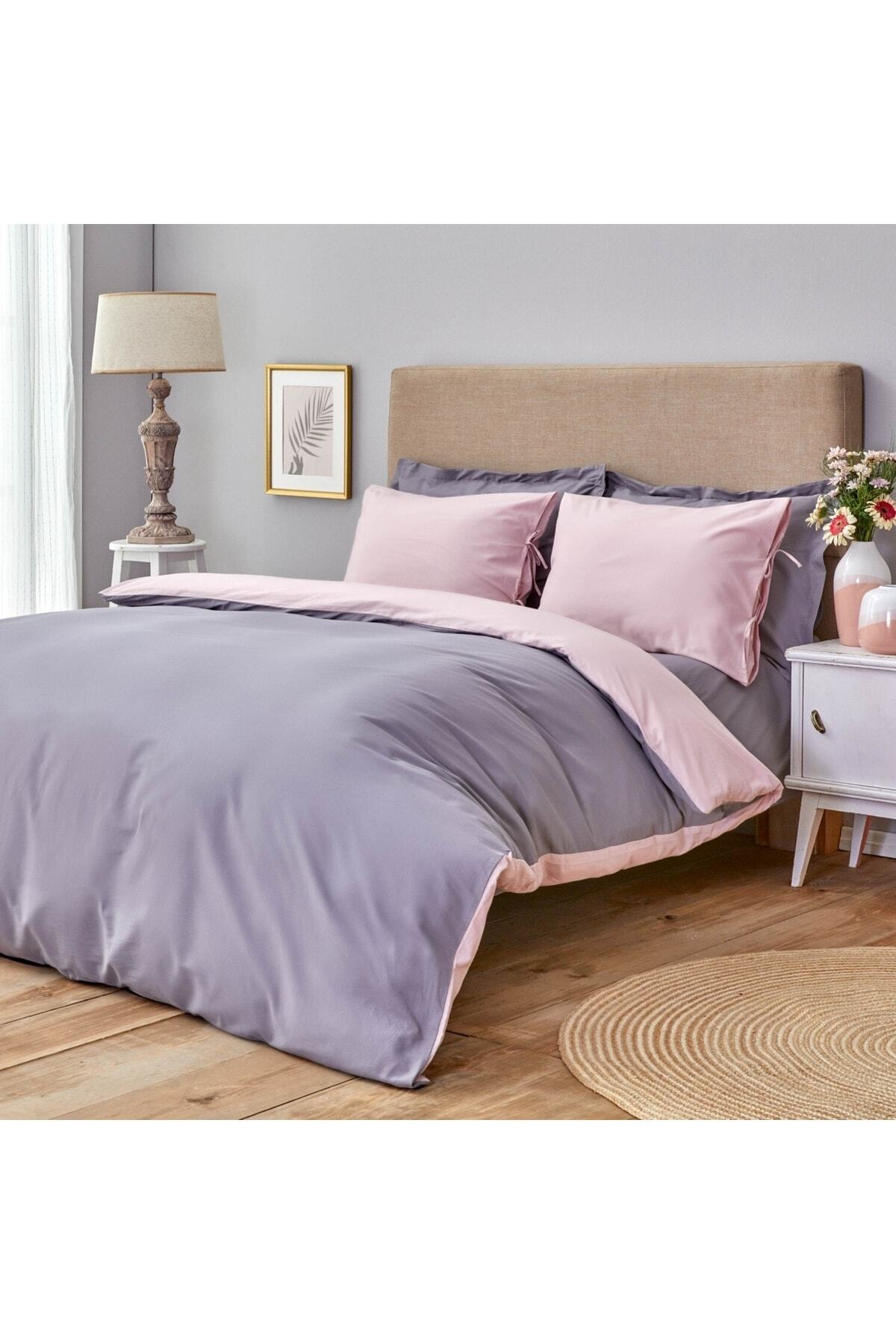 Basic Gül Kurusu Koyu Gri Çift Taraflı Çift Kişilik Nevresim (YORGAN KİLİFİ) 200x220 Pinkcastle 3