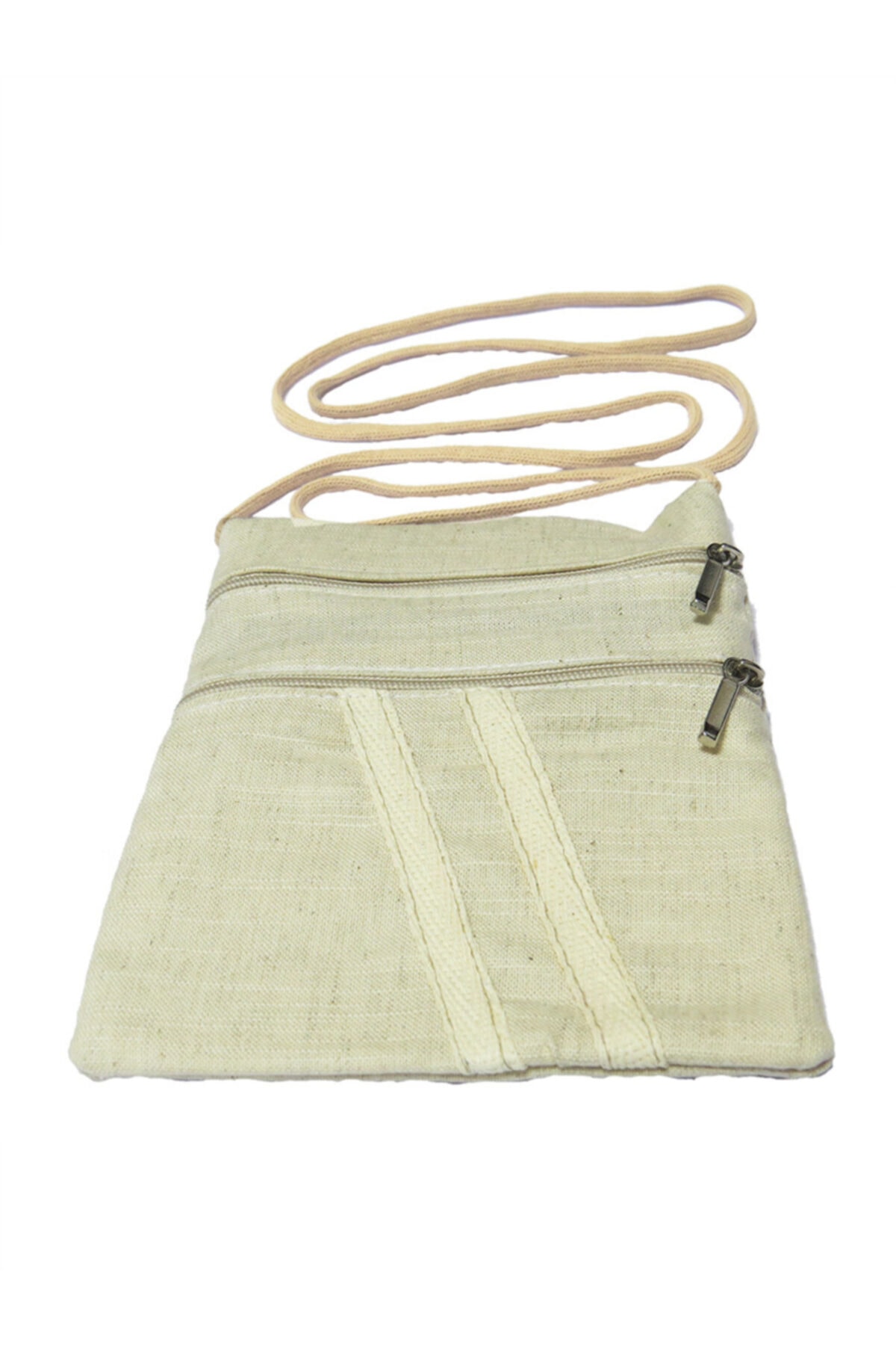 R reisa Çift Cepli Keten Bez Boyun Para Çantası