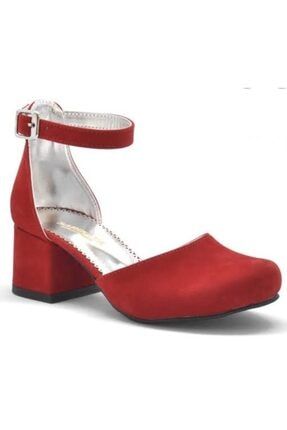 Kırmızı Süvet Topuklu Kız Ayakkabısı Yeni Sezon 8