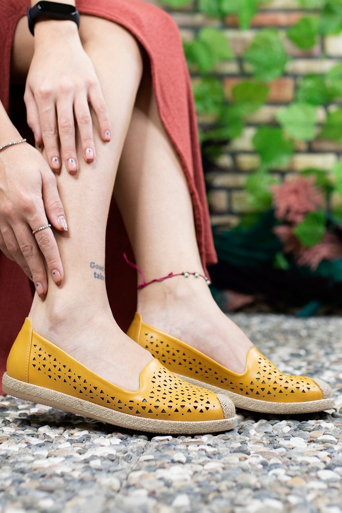 Riccon-Pantofi casual de damă, muștar, cu detalii de paie 0012110 2