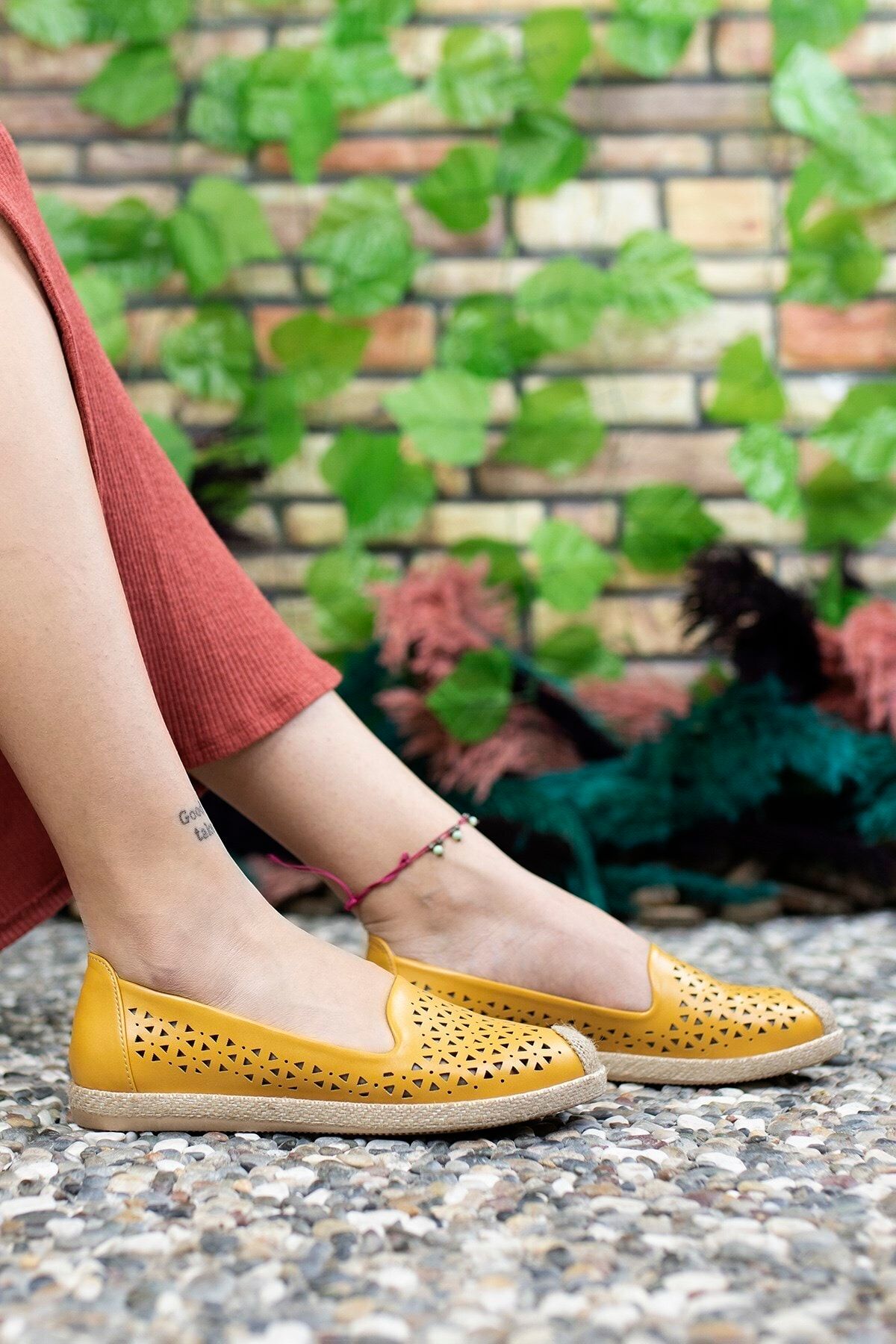 Riccon-Pantofi casual de damă, muștar, cu detalii de paie 0012110 3