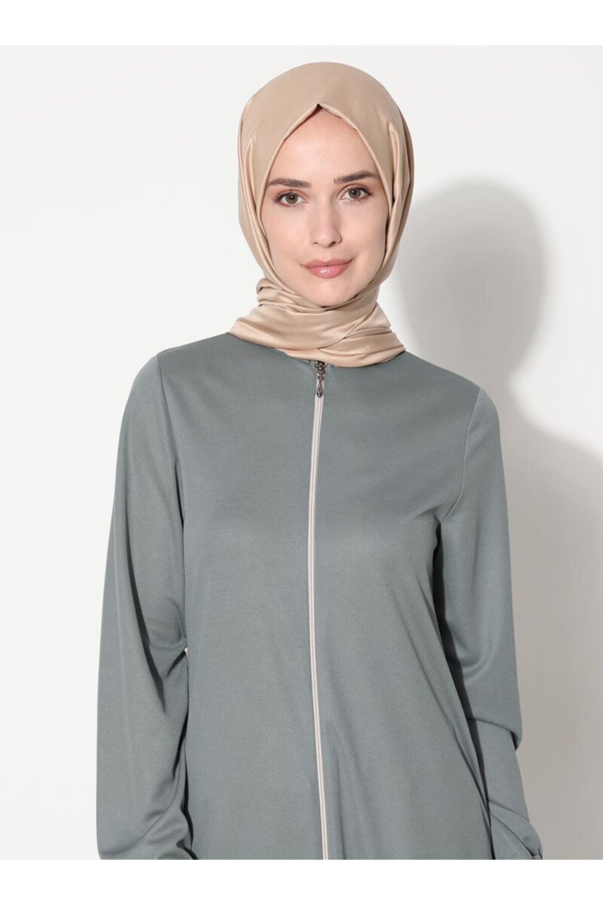 Ecesun Fermuarlı Cepli Ferace - Mint Yeşili - RN7113