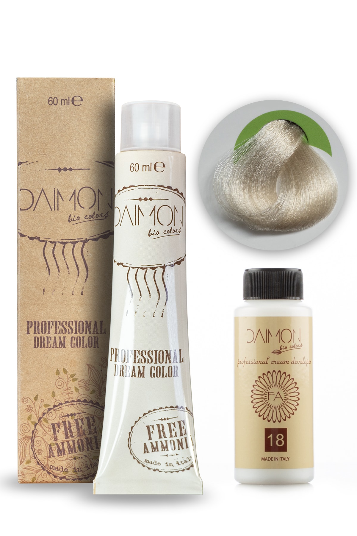 DAIMON Amonyaksız ( Fa ) 12.71 Ultra Açık Buz Beyazı Saç Boyası + 60 Ml Amonyaksız Oksidan 18 Vol.