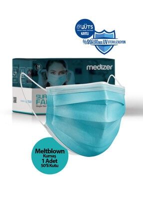 Medizer Full Ultrasonik Cerrahi Ağız Maskesi 3 Katlı Meltblown Kumaş 50 Adet - Burun Telli - Mavi medizer-meltblown-mavi-50