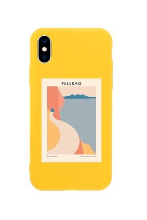 Iphone X Palermo Premium Sarı Lansman Silikonlu Kılıf MCIPHXLPLRM