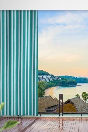 Her Ölçüde Enxboy Seçenekli Kuşgözlü Balkon Perdesi Balkon Brandası Yeşil Beyaz- 510002