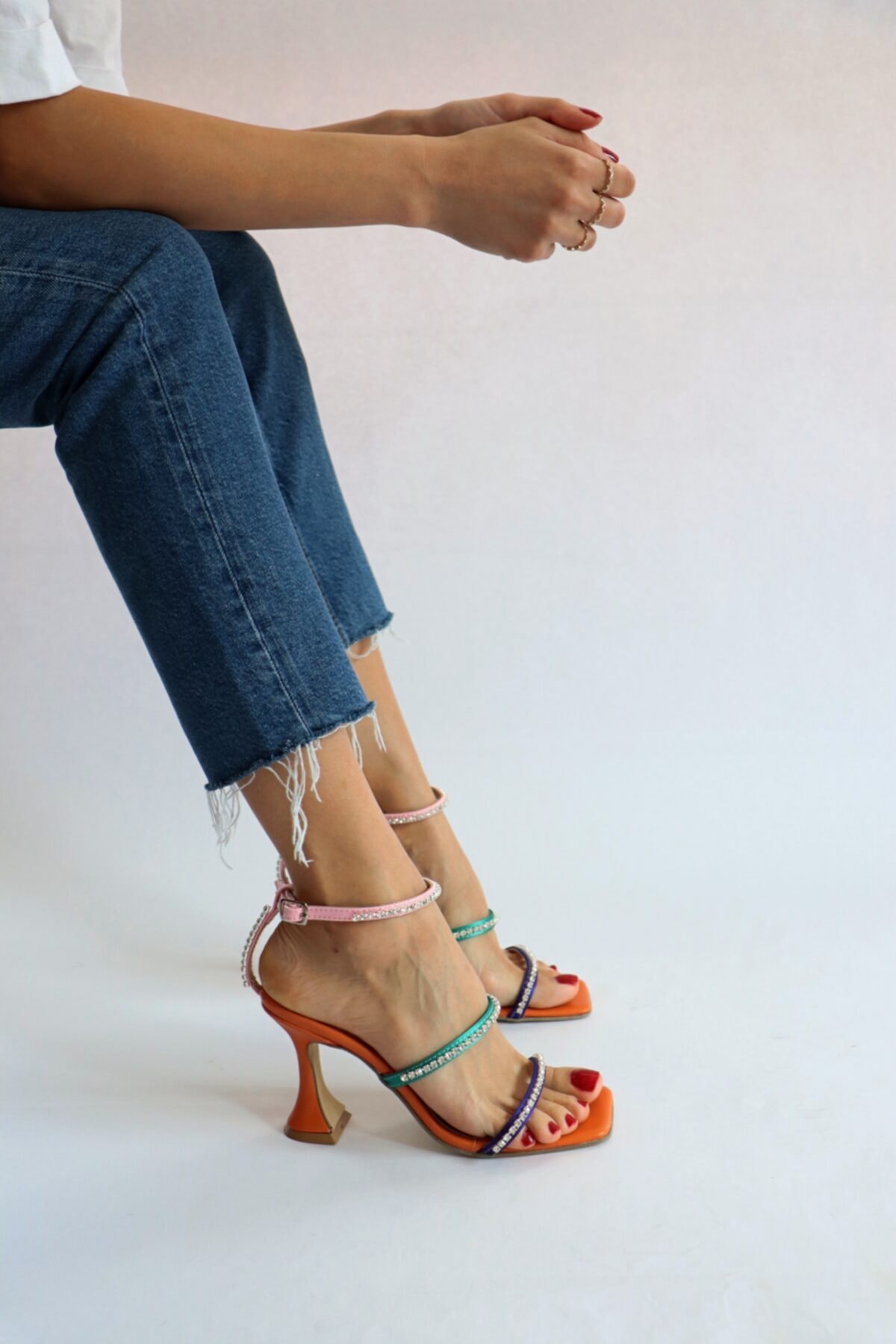 Ömer Ediz Shoes Renkli Saten Taş Detaylı Sandalet