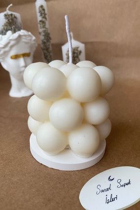 Beyaz Vanilya Kokulu Dağınık Bubble Dekoratif Mum SSI0040N