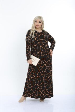 Kadın Siyah Mozaik Desenli Uzun Elbise nb00378