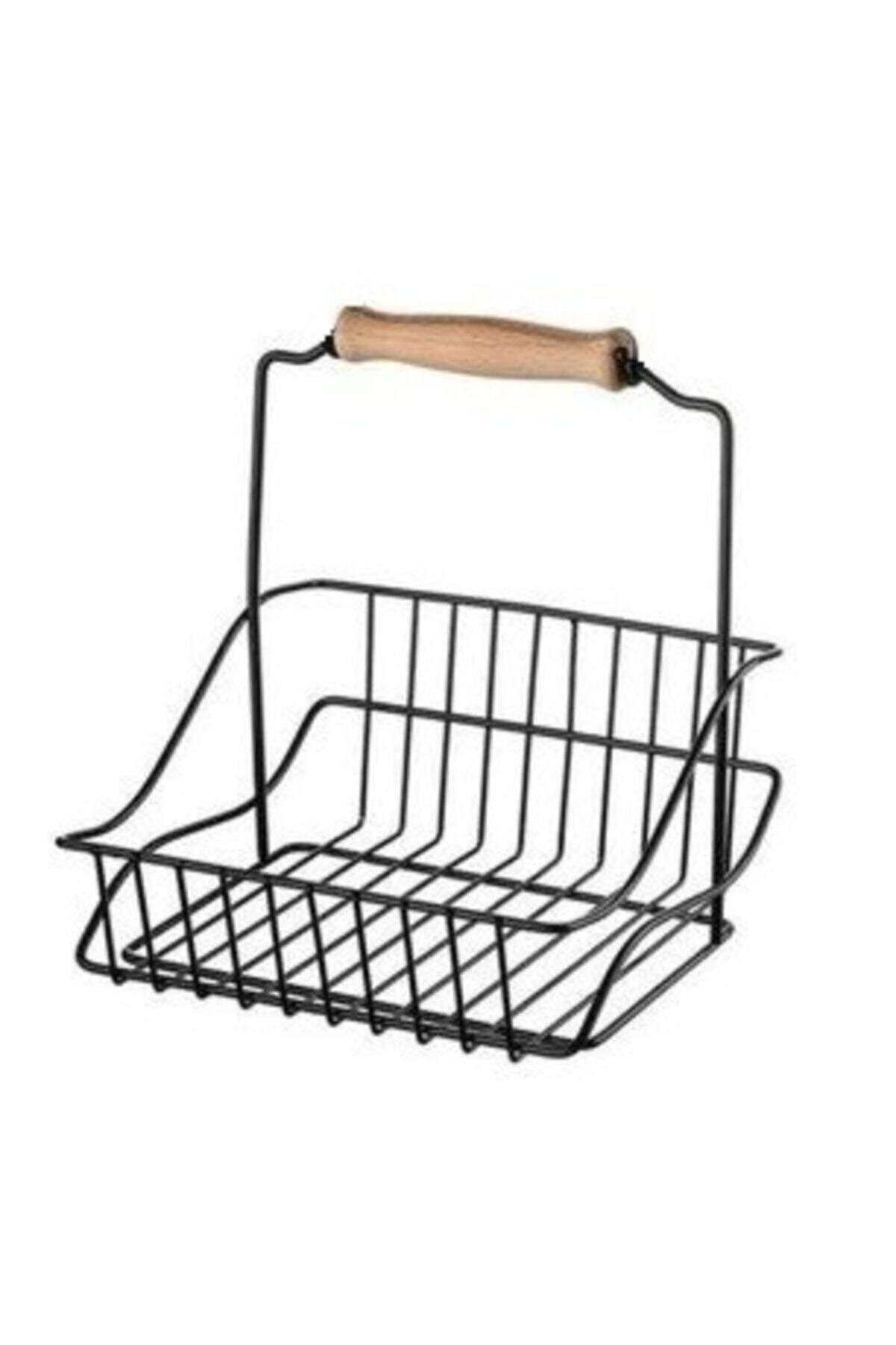 Orvila Ahşap Saplı Siyah Metal Mutfak Sepeti 20x20 Cm
