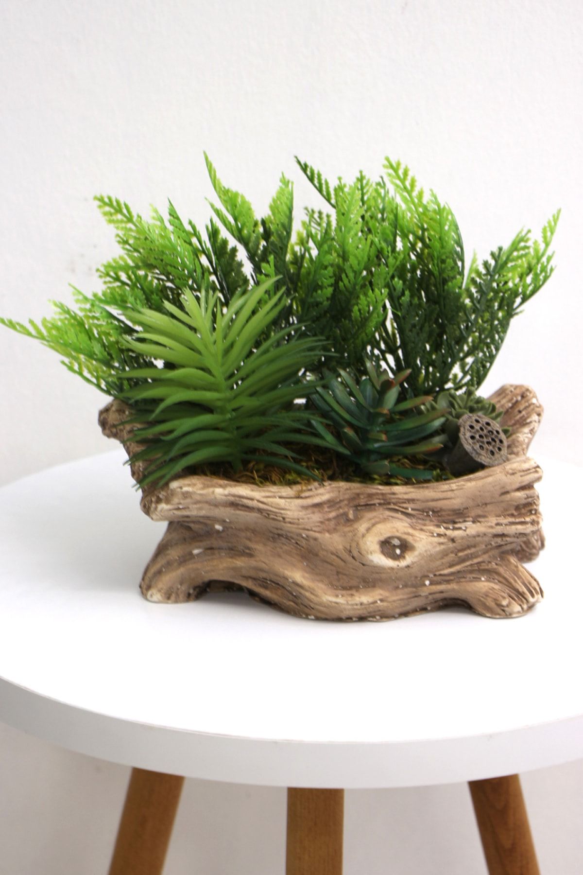 Yapay Çiçek Deposu-Artificial Succulent Cactus Arrangement in a Log-Looking Pot 2