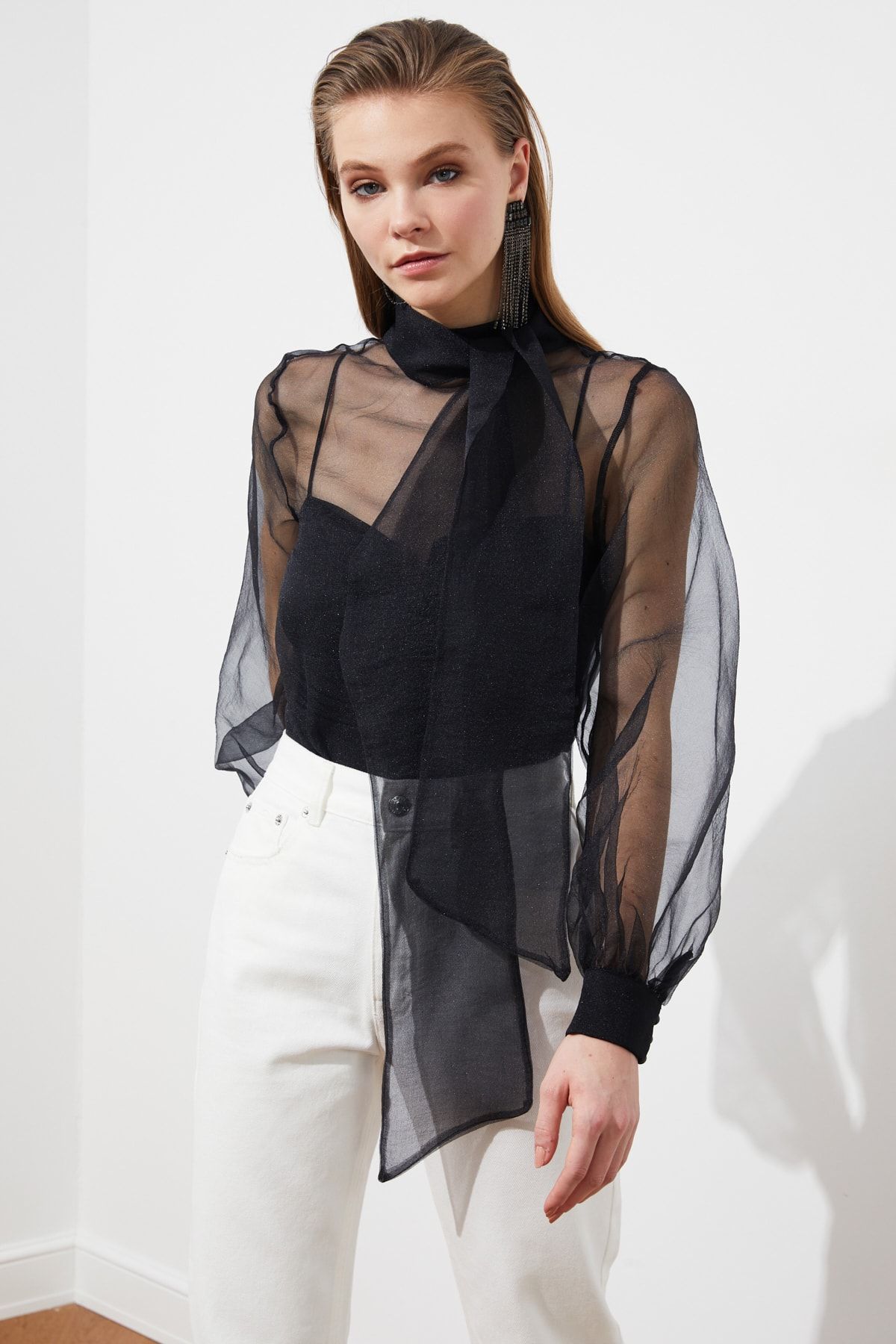 Trendyol Collection-Transparent Black Tulle Blouse - Woven, TPRSS20EL1182 8