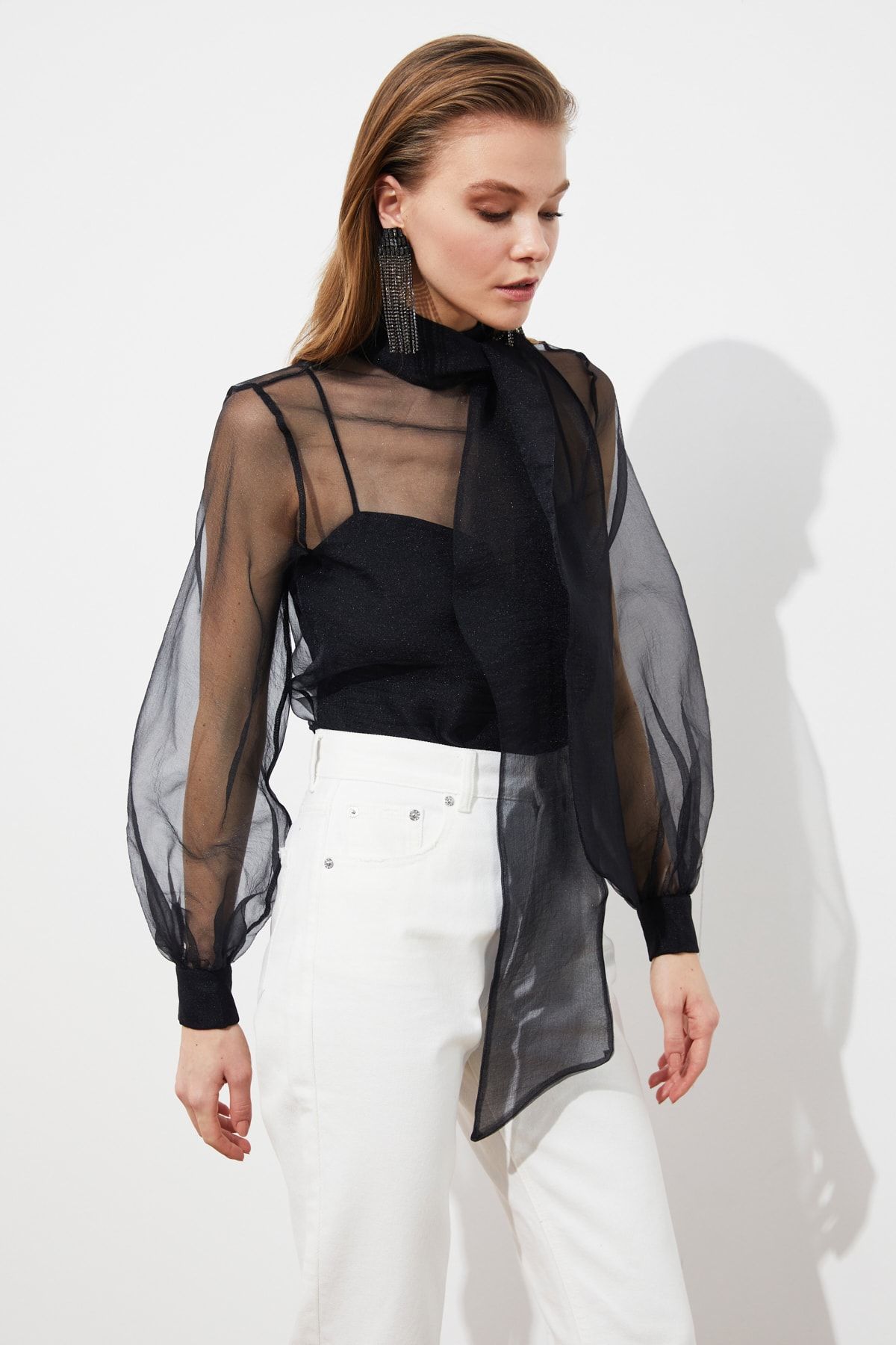 Trendyol Collection-Transparent Black Tulle Blouse - Woven, TPRSS20EL1182 9
